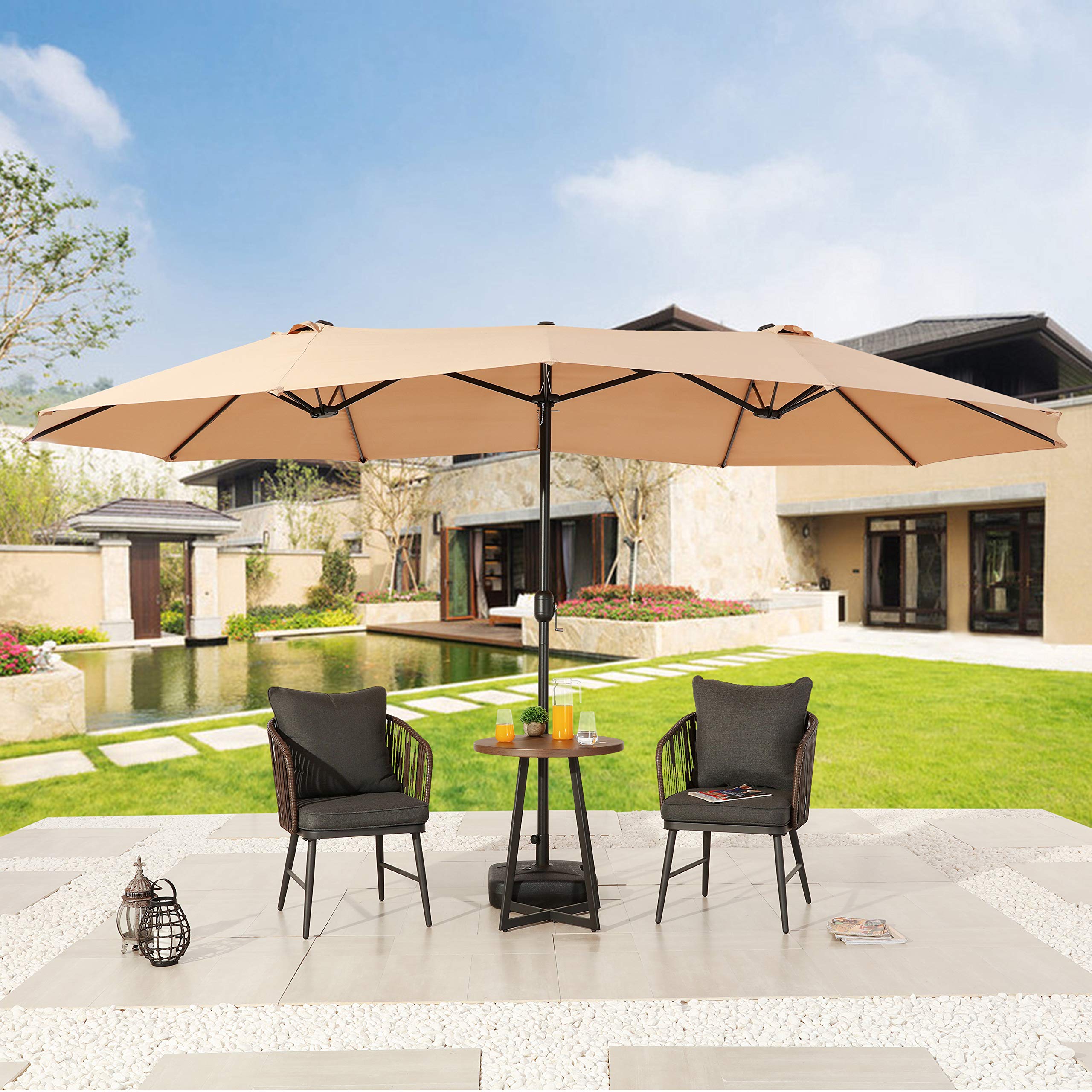 PatioFestival 15F Outdoor Patio Umbrella - Double-Sided Garden Table Umbrella with Crank Open/Close System, Fade-Resistant Canopy for Lawn, Deck, Backyard & Pool - Perfect for Outdoor Dining, Lounging, and Sun Protection