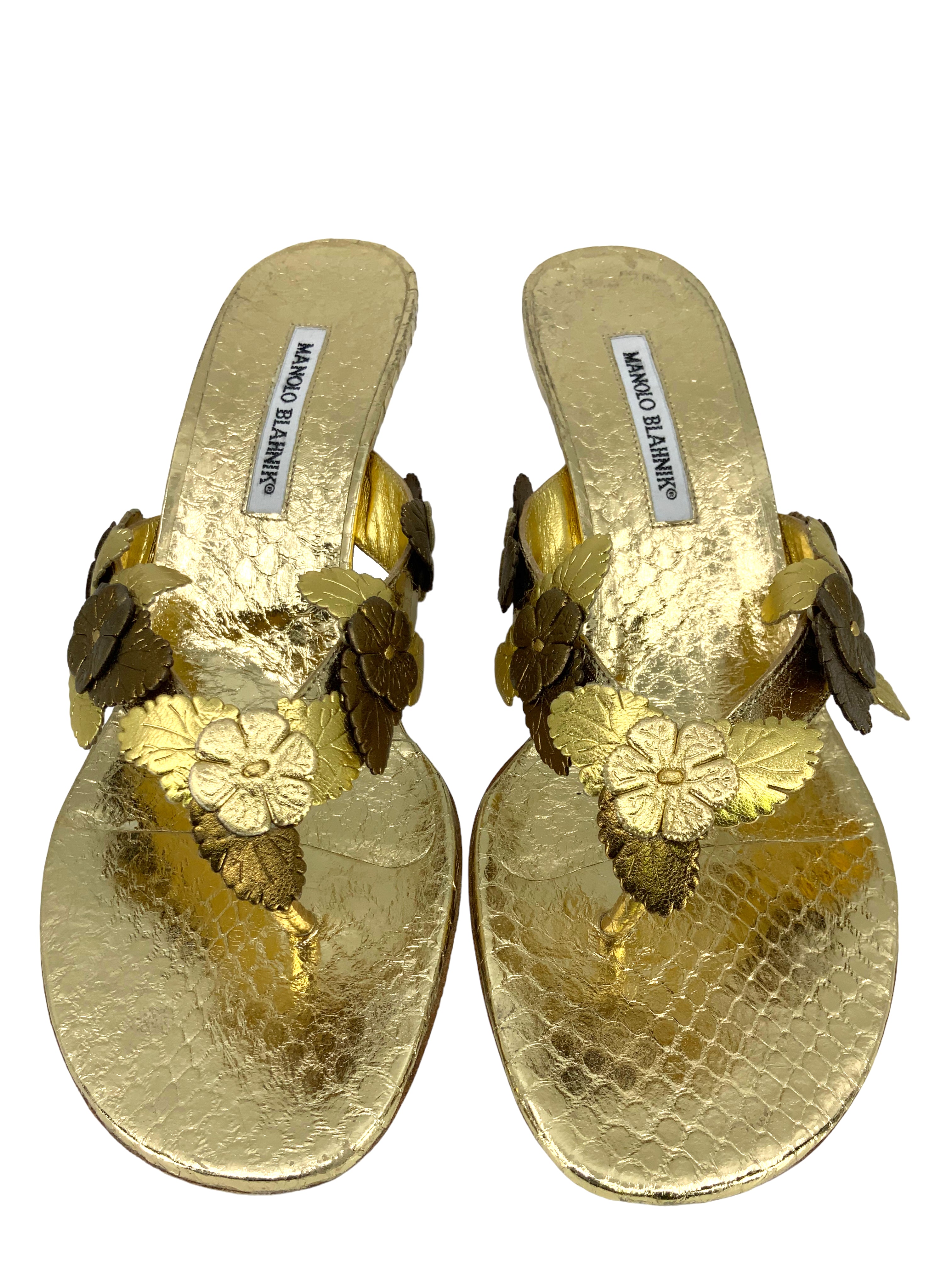 MANOLO BLAHNIK Flower Applique Thong Sandals for Women Size 11 | Elegant Summer Beach Wedding Party Flip Flops