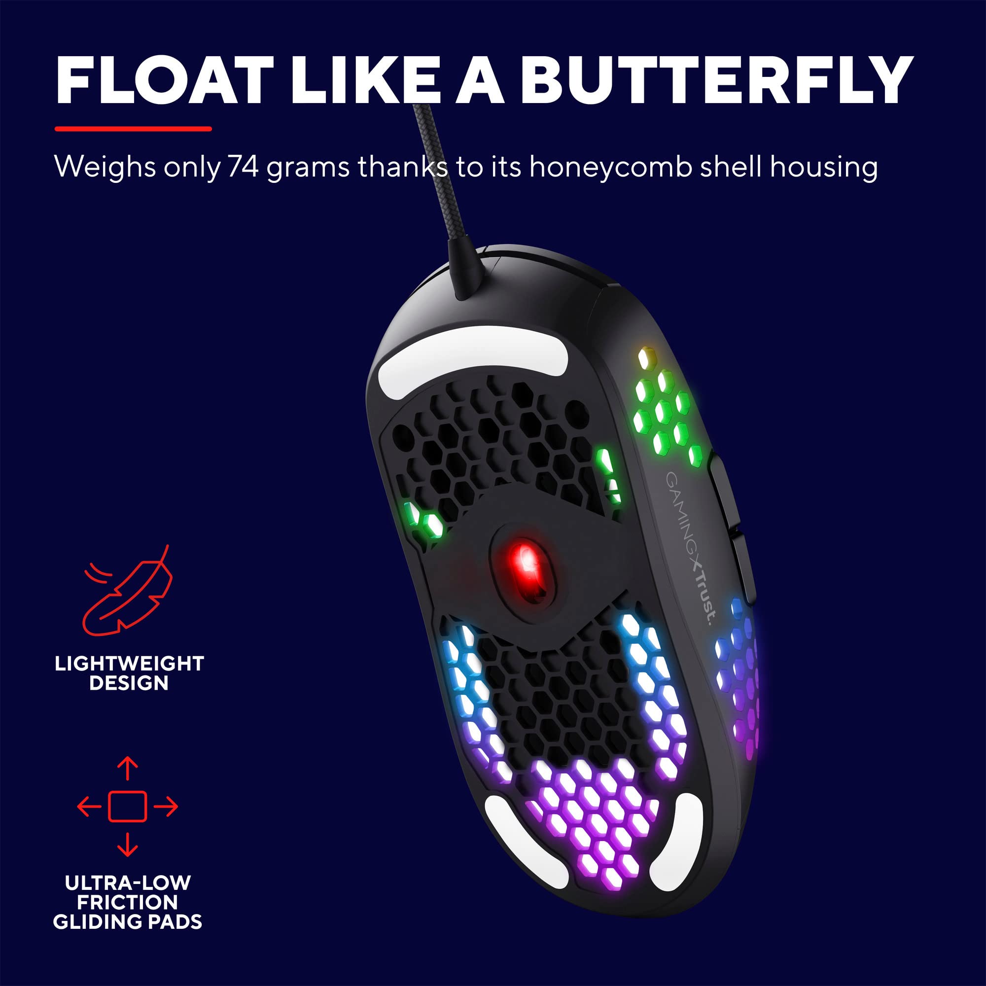 Trust GXT 960 Graphin Lightweight RGB Gaming Mouse (74g, 200-10,000 DPI) & GXT 835 Azor RGB Gaming Keyboard (German QWERTZ Layout) - Black | Perfect for Esports, FPS & MMO Gaming