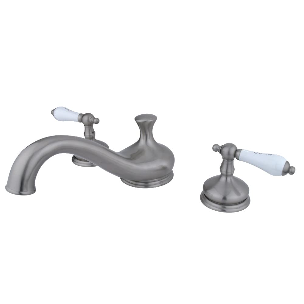 Kingston Brass KS3338PL Heritage Roman Tub Filler with Porcelain Lever Handle in Brushed Nickel - Perfect for Luxury Bathroom Renovations and Spa-Inspired Bathtubs