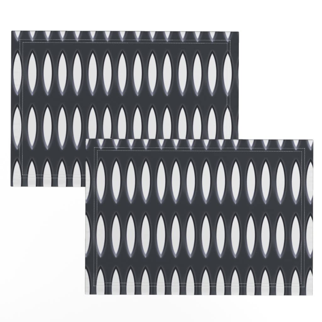 Spoonflower Linen Cotton Canvas Placemats Set of 2 - Modern Geometric Black & White Almond Shapes Print for Dining Table Decor, Kitchen, and Party Settings