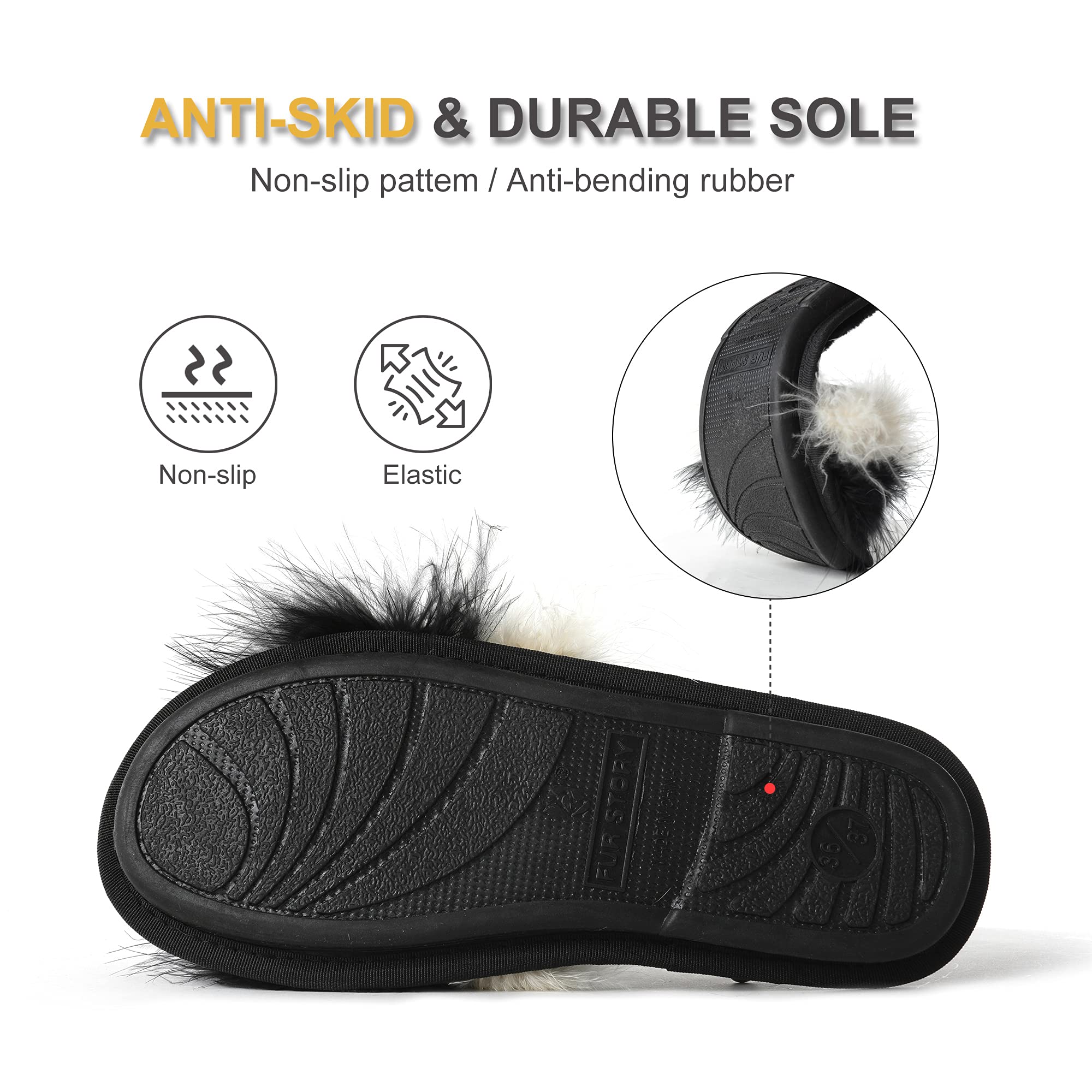 Fur Story Women's Open Toe Fuzzy Slippers with Memory Foam - Soft Fluffy House Shoes for Women - Perfect for Indoor Comfort, Lounge Wear & Cozy Home Relaxation