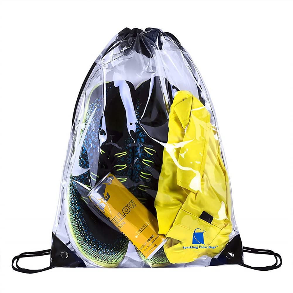2 Pack Clear PVC Drawstring Backpacks - Waterproof & Lightweight Beach Bags for Swimming, Gym, Travel & Outdoor Activities