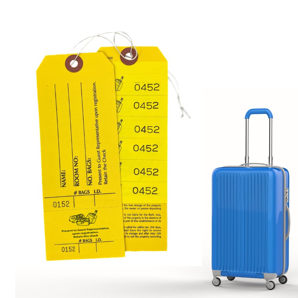 FrontDesk Supply Luggage Claim Tags with String - 1000pcs Blank Bag Tags with Serial Numbers & Stickers for Hotel/Motel Storage | Perfect for Lost & Found, Airport Baggage Claim, and Event Check-In