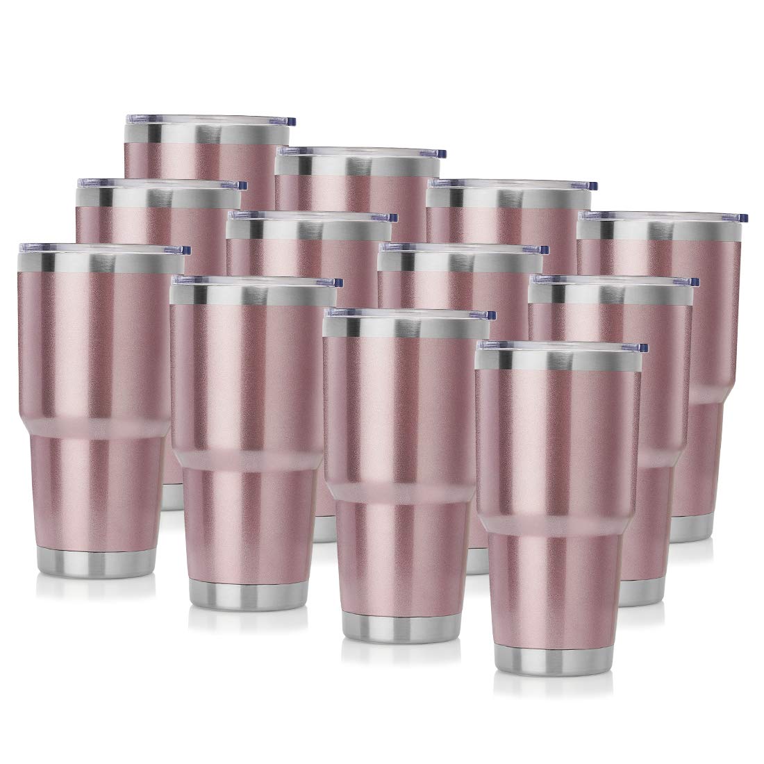DOMICARE 30oz Stainless Steel Tumbler with Lid & Straw - Vacuum Insulated, Powder Coated, Double Wall Travel Mug (Rose Gold, 12-Pack) - Perfect for Coffee, Tea, Cold Drinks at Office, Gym, or Outdoor Adventures