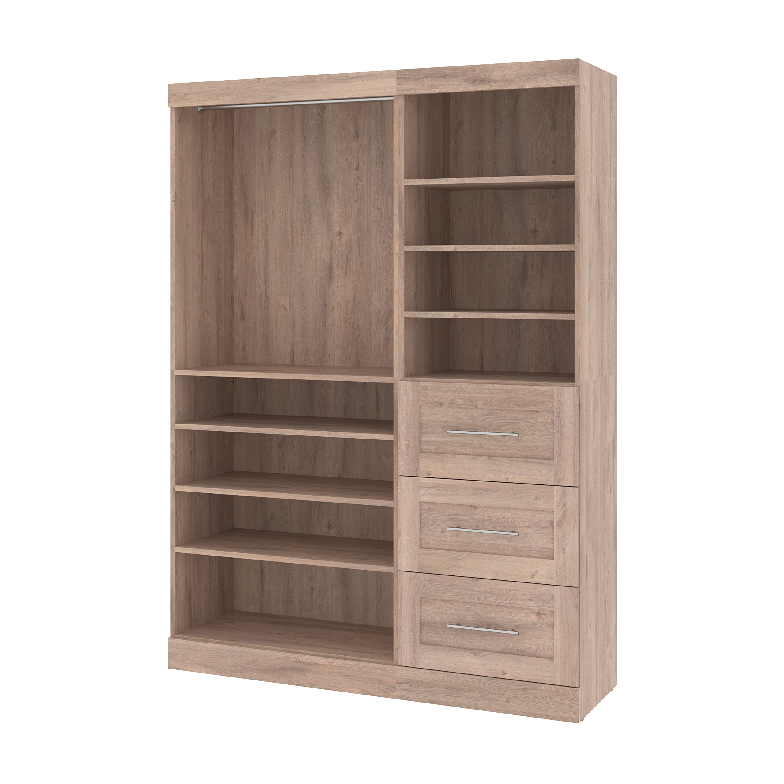 Bestar Pur Closet Organizer - 61 Inch Wide Rustic Brown Wooden Wardrobe Storage System for Bedroom & Walk-In Closets | Space Saving Solution for Clothes, Shoes & Accessories
