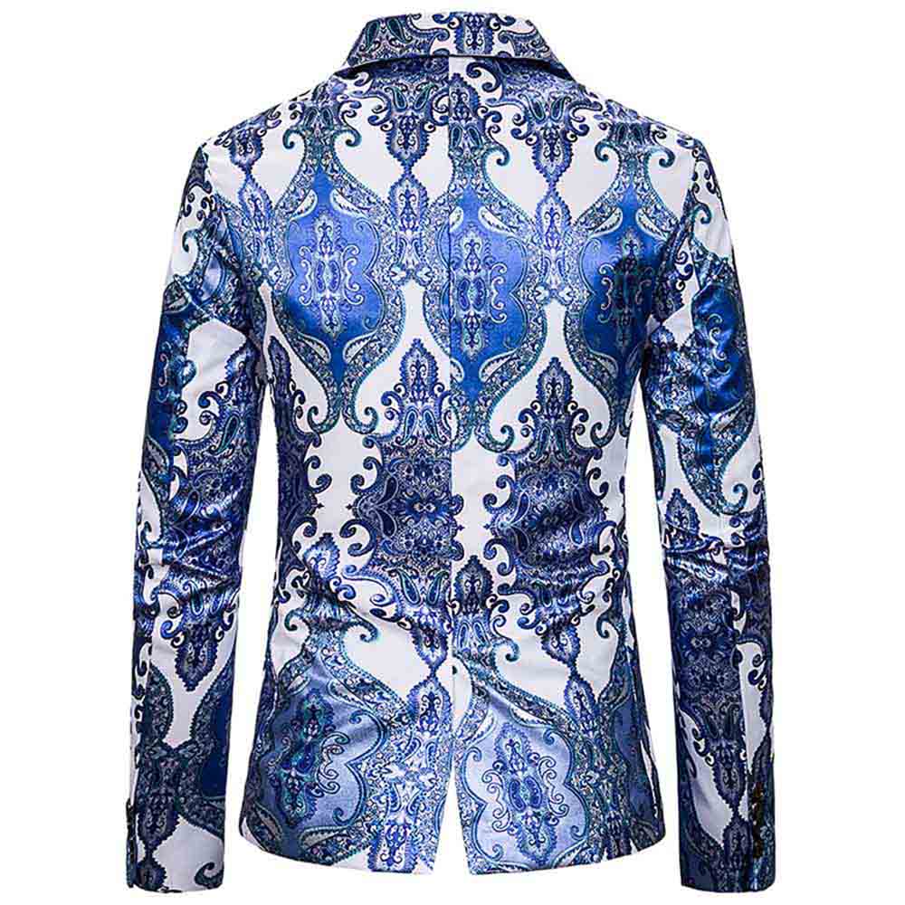 Men's Slim Fit Casual Printed Blazer Jacket - Light Blue Floral Party Coat for Weddings, Date Nights & Office Wear