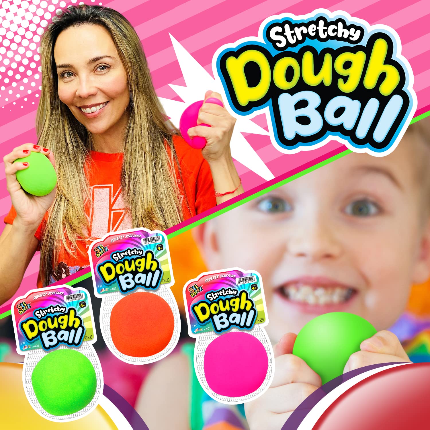 Stretchy Dough Ball (1 Pack) - Neon Slow Rising Squishy Stress Relief Toy for Adults & Kids - Sensory Fidget Toy for Anxiety, ADHD & Autism - Therapy Putty for Office, School & Home Use