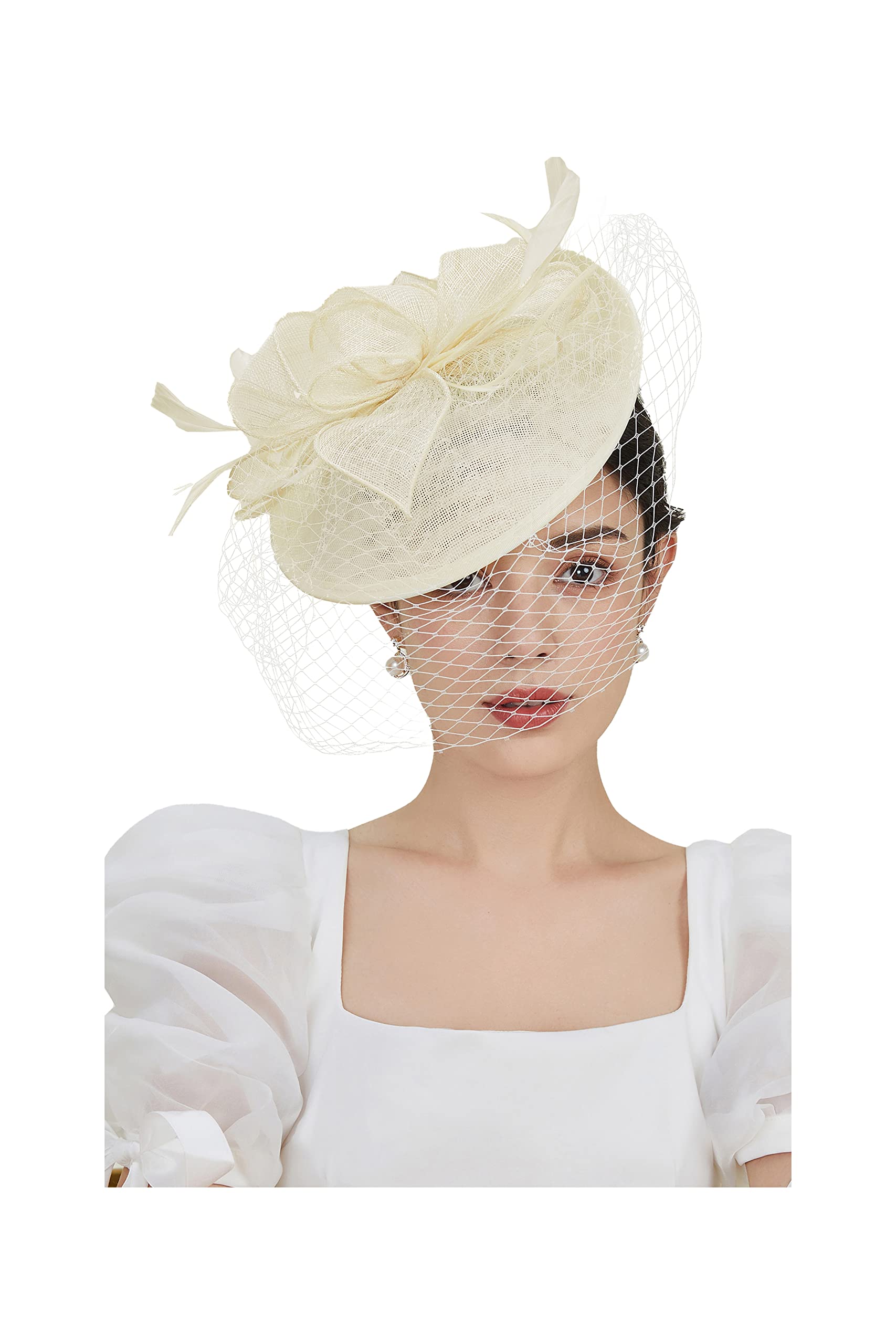 BABEYOND Women's Kentucky Derby Hat - Feather Pillbox Fascinator with Veil for Tea Party, Cocktail Events & Formal Occasions | Elegant Church Wedding Hat for Ladies