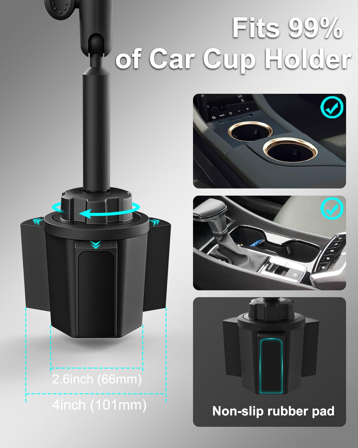 Car Cup Tablet Holder - Adjustable Metal Mount for iPad, Galaxy, Kindle (4-13