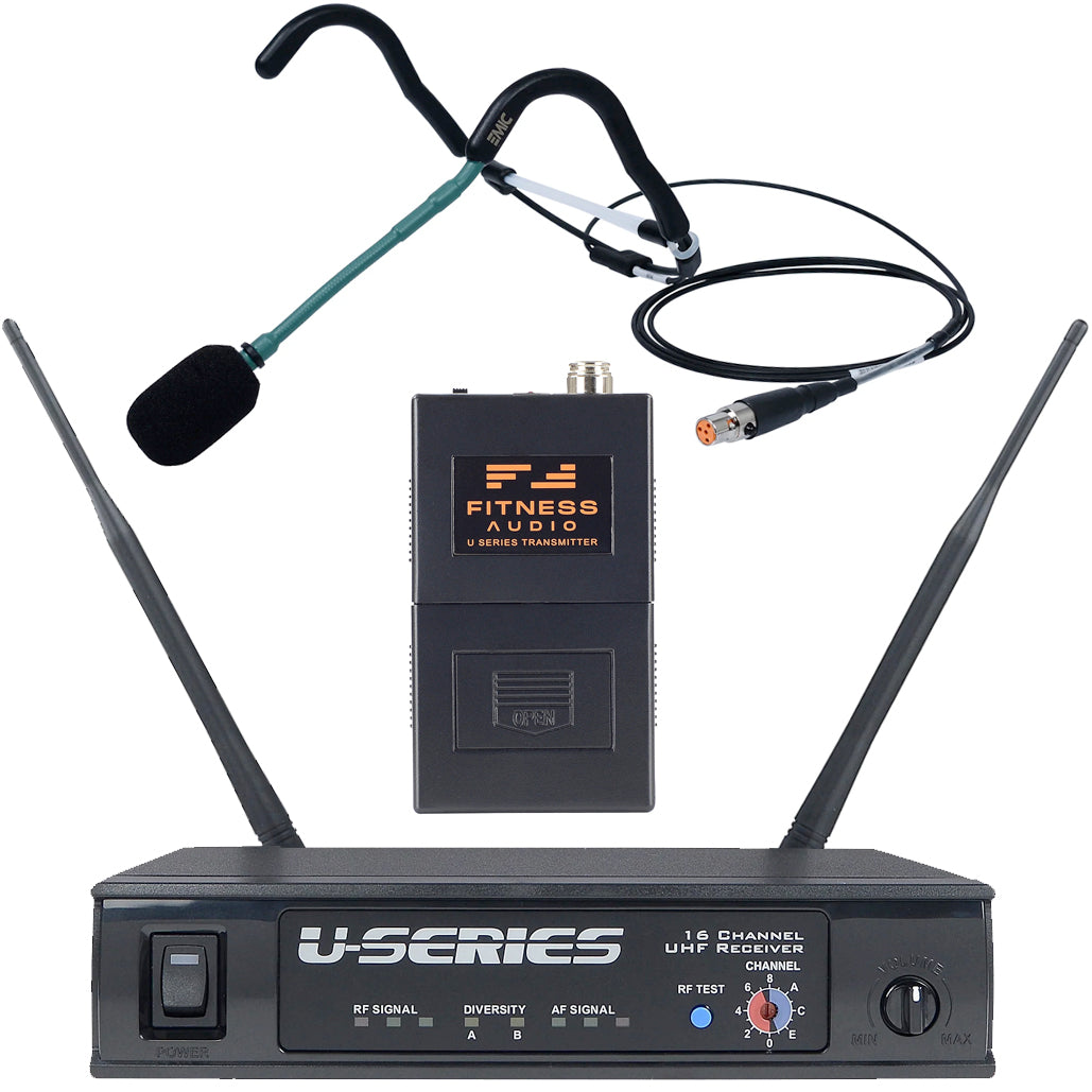 Fitness Audio U Series System with E-Mic Headset Microphone - Wireless Workout Headphones for Gym, Running & Home Exercise