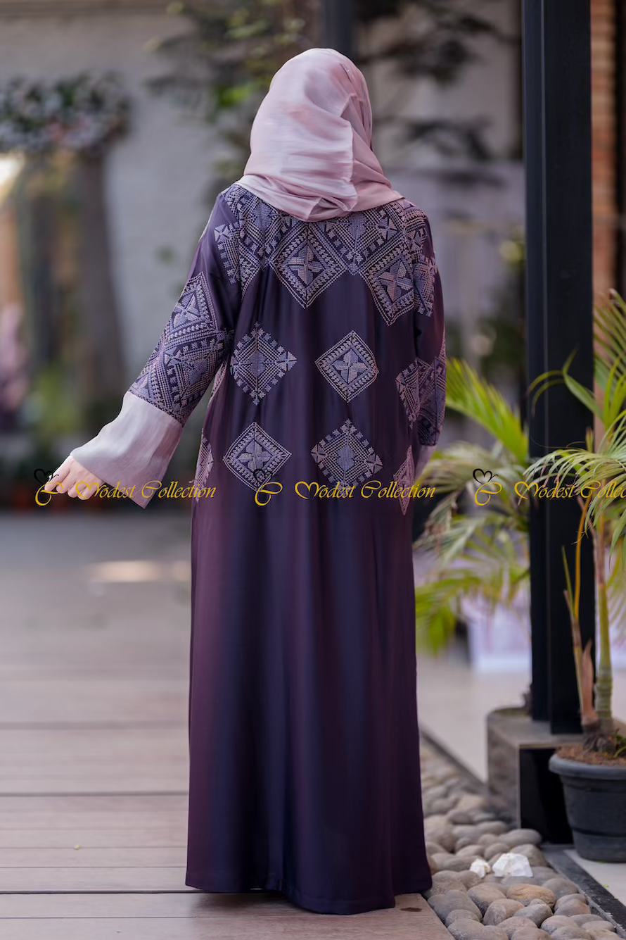 Nafiza Embroidered Abaya for Women - Elegant Islamic Prayer Dress with Intricate Embroidery - Perfect for Mosque, Eid, and Special Occasions