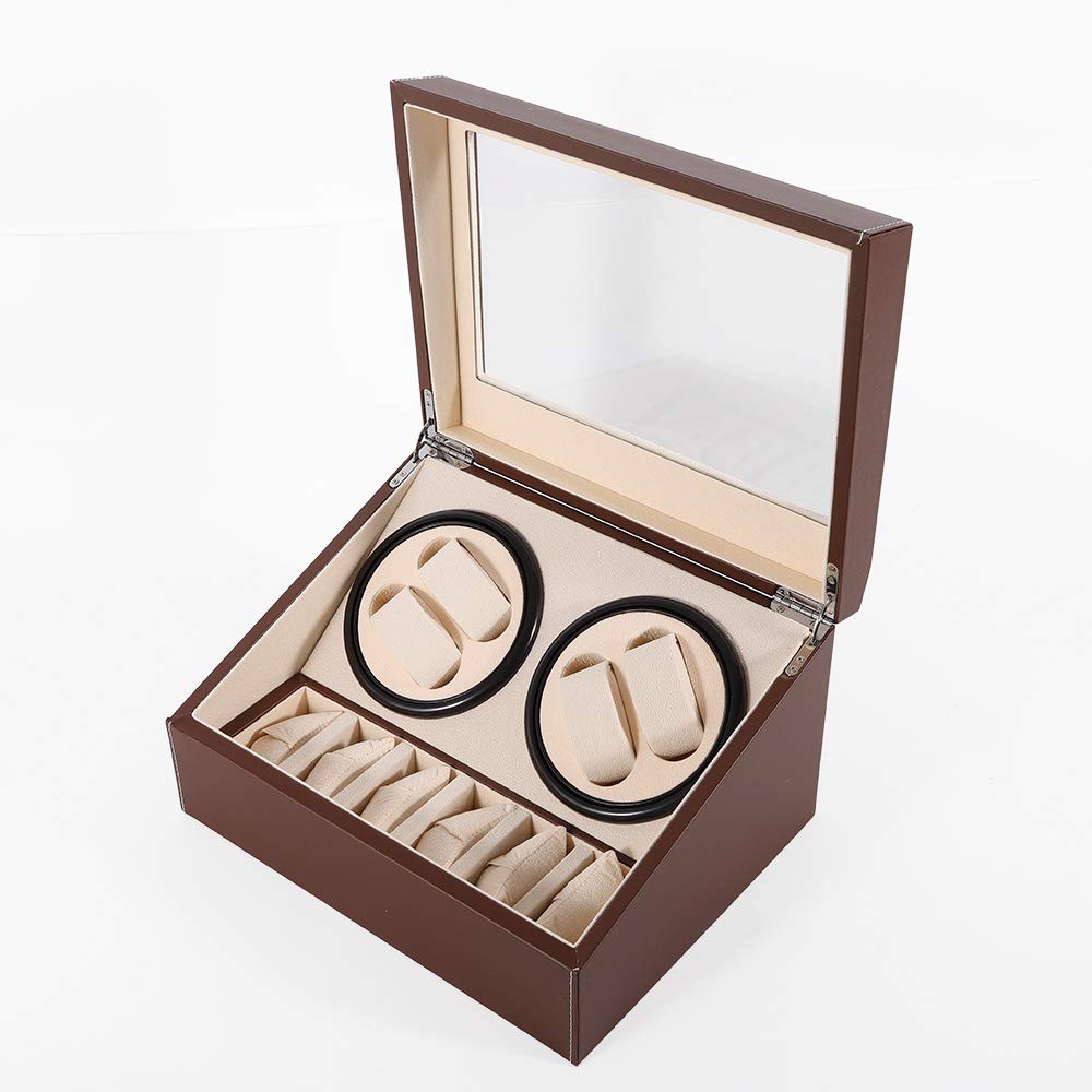 Premium Automatic Watch Winder with 4 Silent Rotation Modes & 6-Watch Storage Box - Luxury Mechanical Watch Display Case Organizer for Men | Perfect for Watch Collectors, Travel & Home Decor