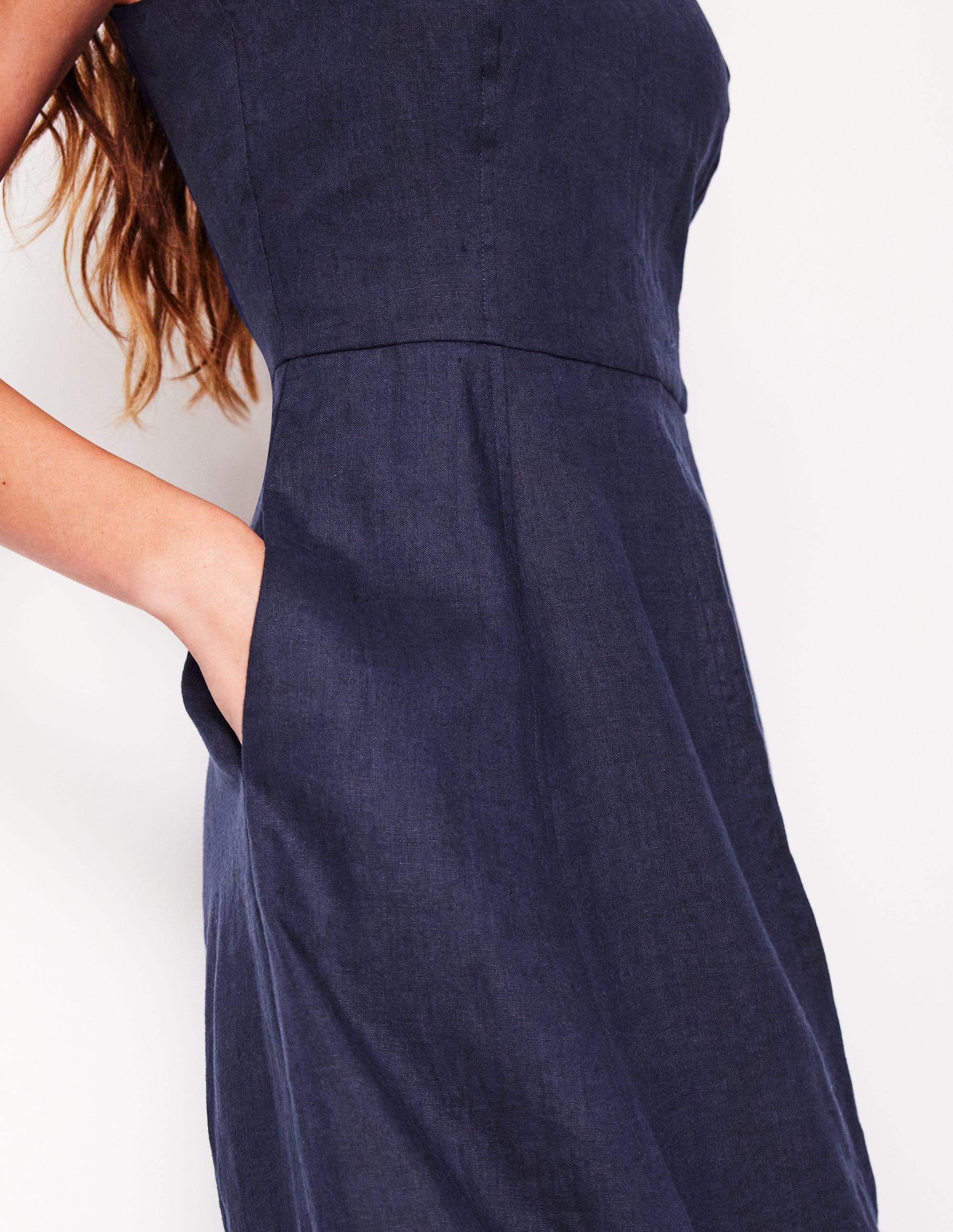 Carla Linen Midi Dress for Women - Navy Blue Summer Casual Dress - Perfect for Beach Vacations, Brunch Dates & Office Wear