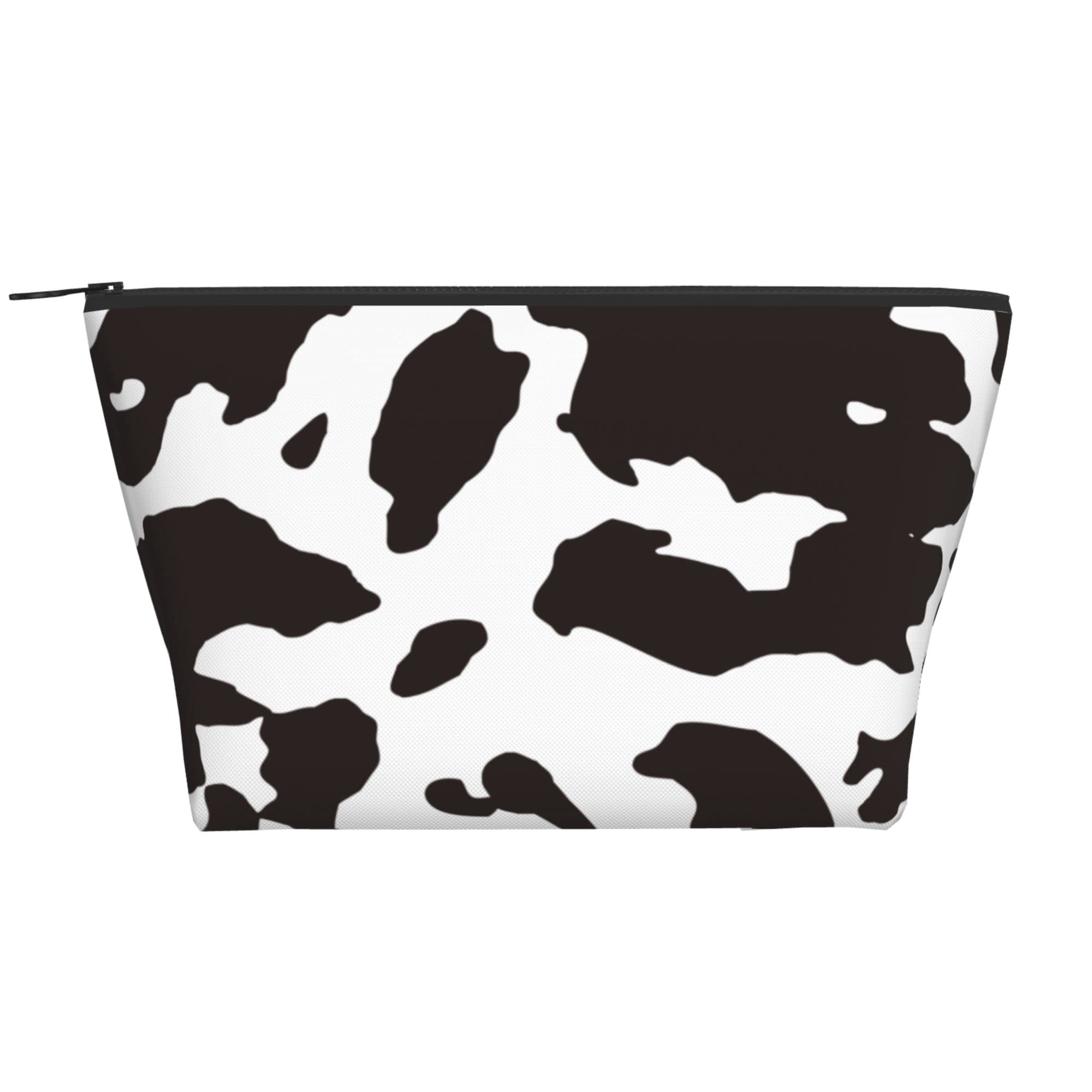 Stylish Waterproof Cow Print Cosmetic Pouch for Women & Girls - Durable Makeup Travel Bag with Zipper for Office, School & Travel Essentials | Perfect for Toiletries, Jewelry & Coin Storage