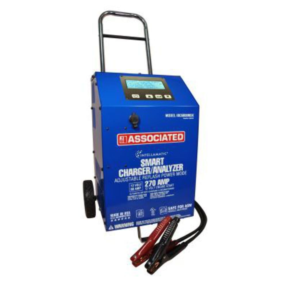 Associated Equipment IBC6008MSK 60A/270A Variable Intellamatic Battery Charger & Analyzer with 15A Memory Saver Port, Power Supply Mode - Includes MS6209-12 & CC6212 Wheels - Perfect for Automotive Shops, Fleet Maintenance & DIY Battery Charging