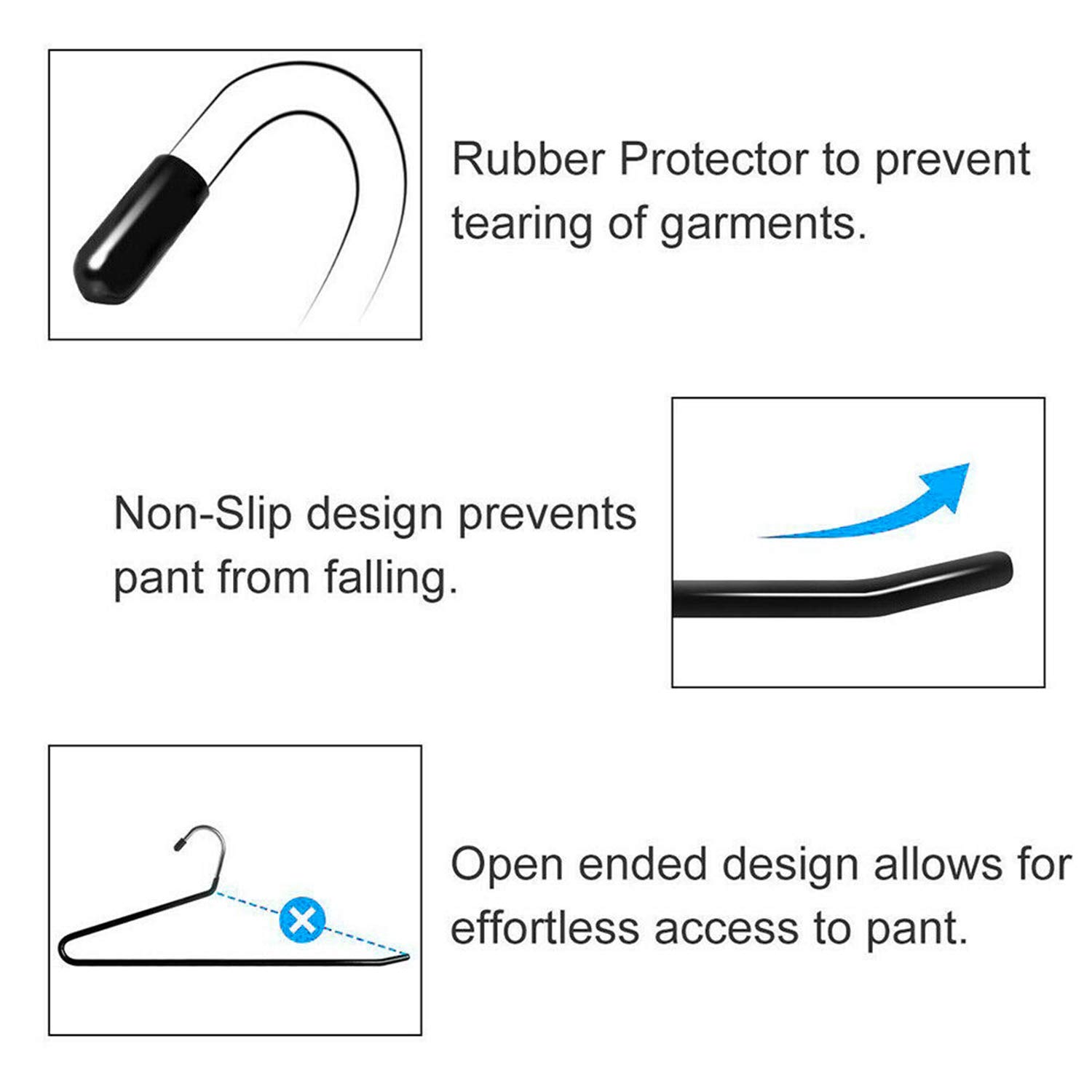 Non-Slip Metal Pants Hangers - 20 Pack Space Saving Closet Organizers, Rubber Coated Short Neck Clothes Hangers for Dresses, Trousers & Skirts - Perfect for Home, Office & Travel Wardrobe Organization