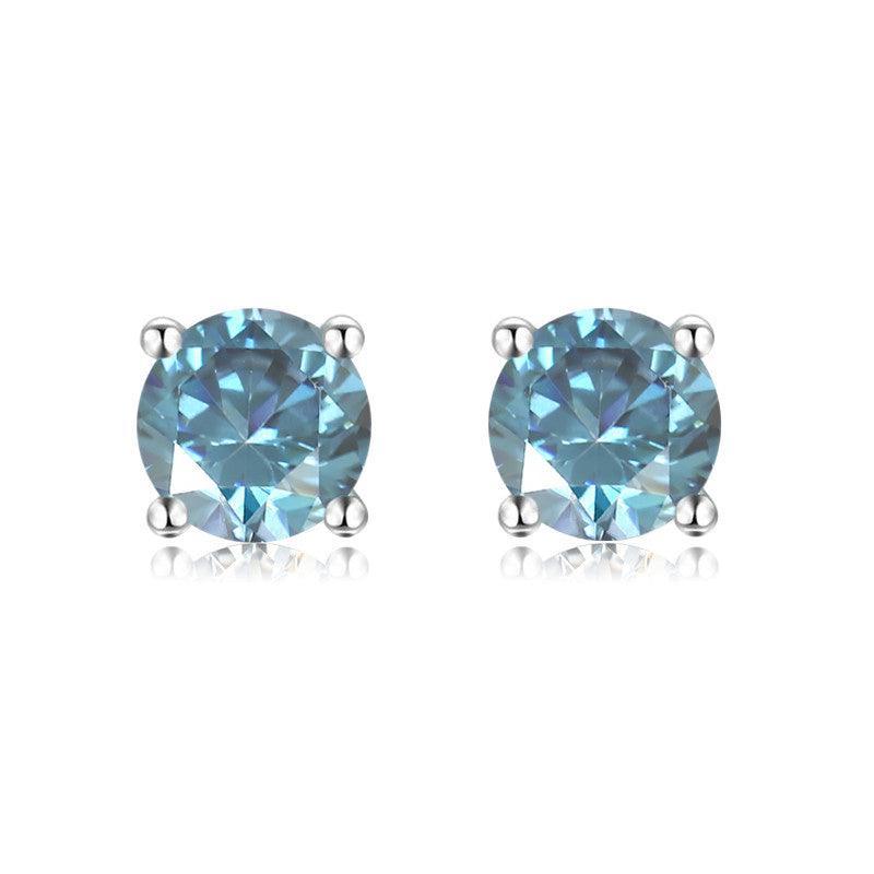 Blue Moissanite Stud Earrings for Women - 1 Carat Round Cut AAA Quality Hypoallergenic 14K Gold Earrings - Perfect for Everyday Wear, Wedding, Anniversary & Gift Giving