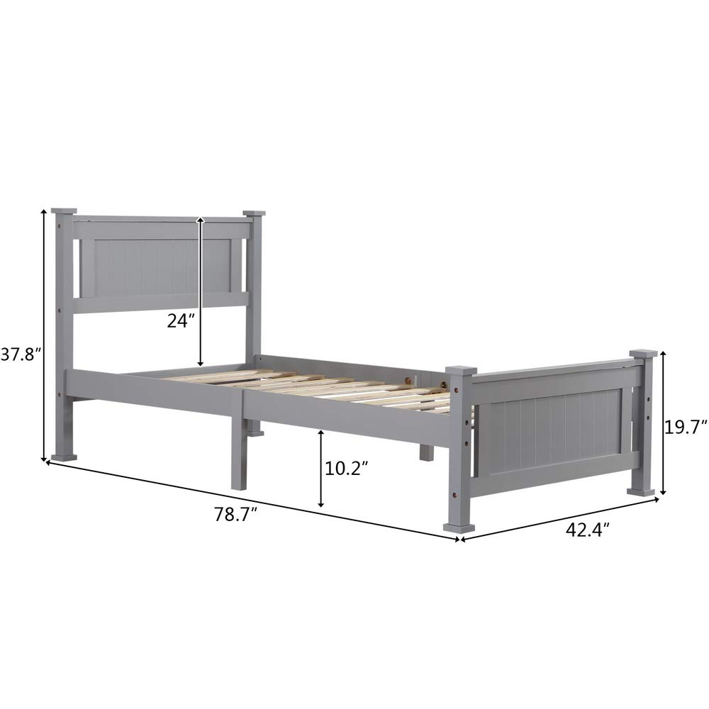 Bonnlo Twin Size Solid Wood Platform Bed Frame for Kids - Sturdy Single Bed with Headboard, No Box Spring Needed | Wood Slat Support Mattress Foundation in Gray | Perfect for Children's Bedrooms, Guest Rooms & Small Spaces