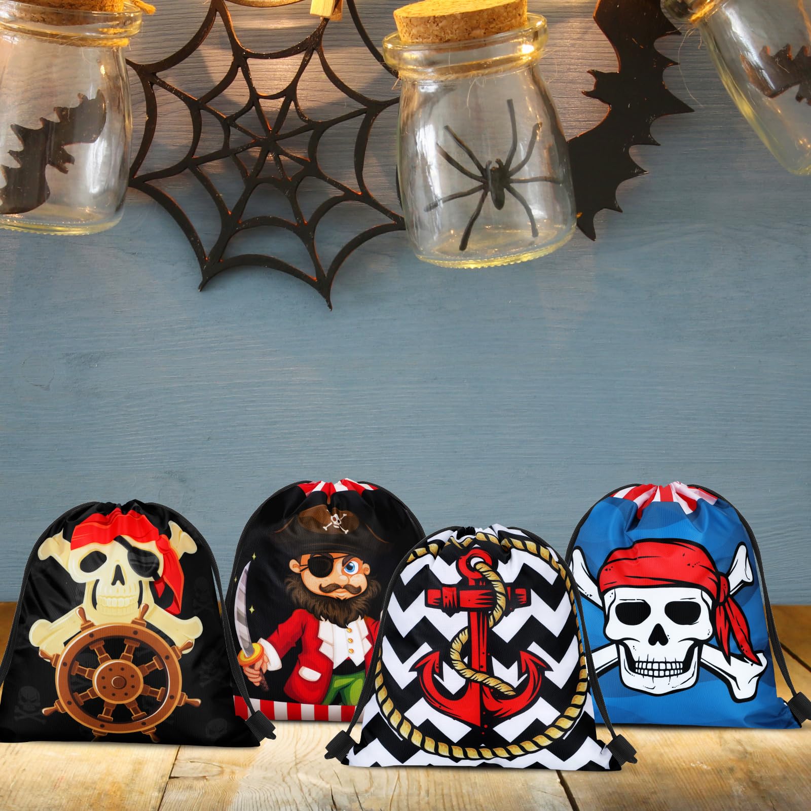 16Pcs Pirate Party Favor Bags for Kids - Halloween & Birthday Supplies for Adventure Themed Decor