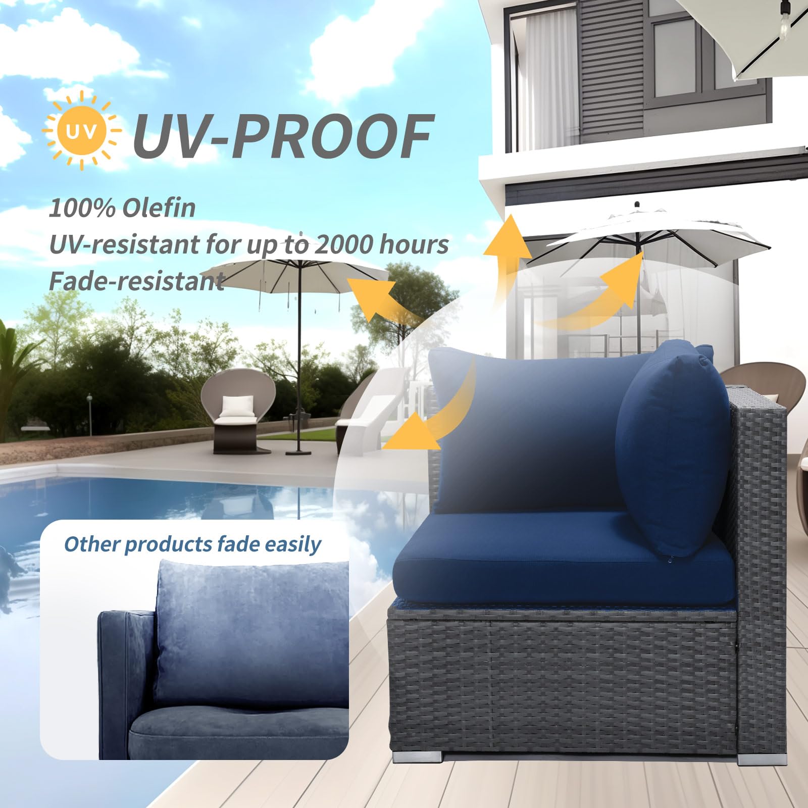 FINCATI 20-Pack 27x27 Inch Navy Blue Outdoor Cushion Covers - Waterproof Replacement Slipcovers for Patio Furniture, Sectional Sofa & Deck Chairs - Perfect for Backyard, Poolside & Garden Use