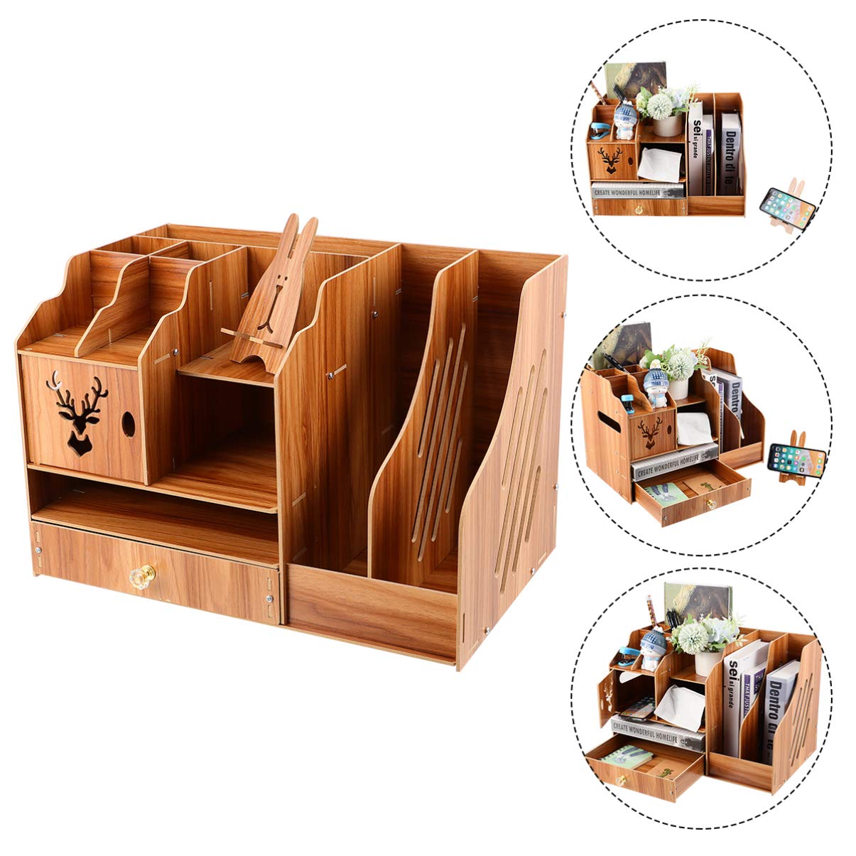 DOITOOL Wooden Desktop Storage Box - File Organizer, Bookshelf & Office Supplies for Paper Files, Books & Documents - Perfect for Home Office, Study & Workspace Organization