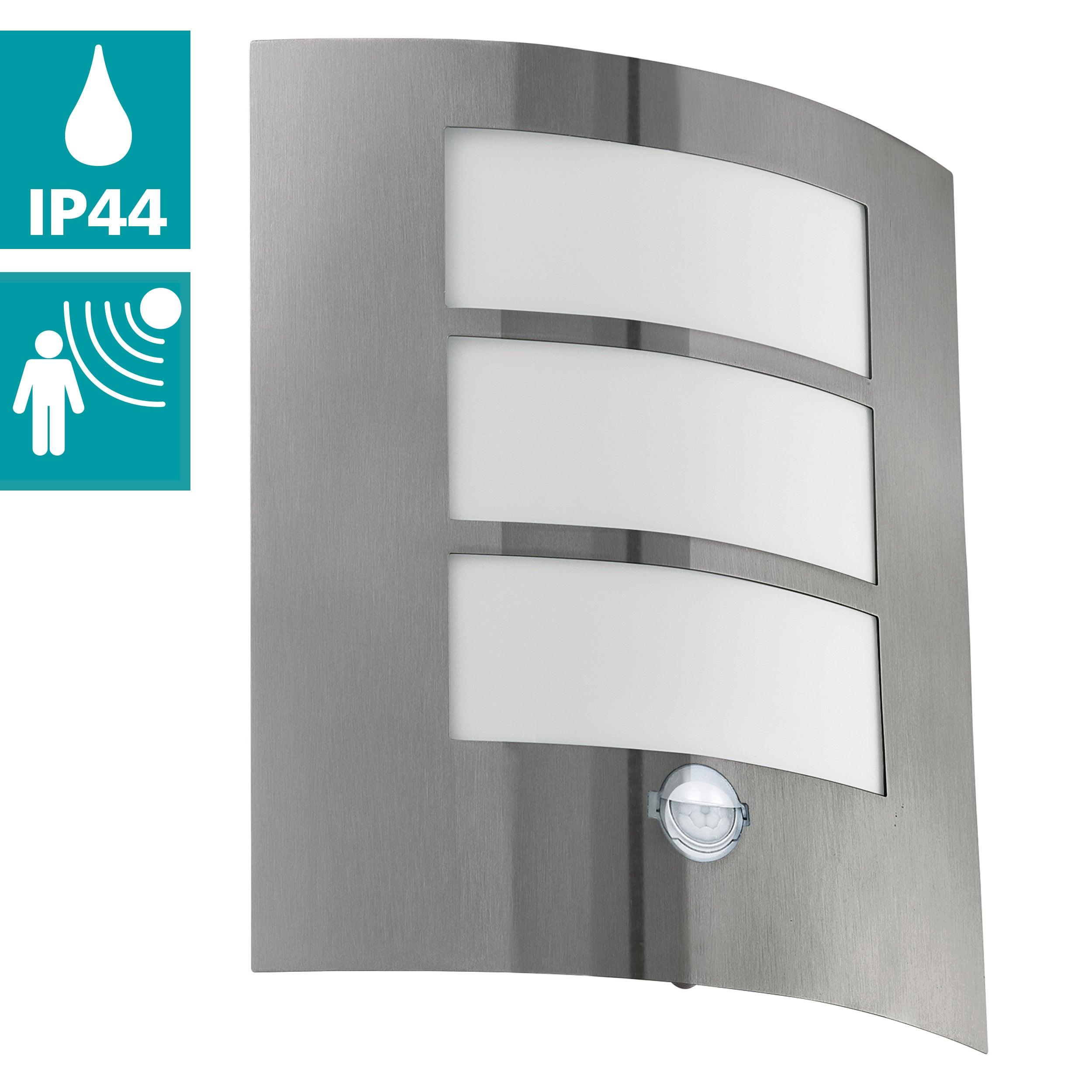 Eglo City IP44 Waterproof Stainless Steel Outdoor Wall Light with Motion Sensor - Perfect for Porch, Garage, and Garden Security Lighting