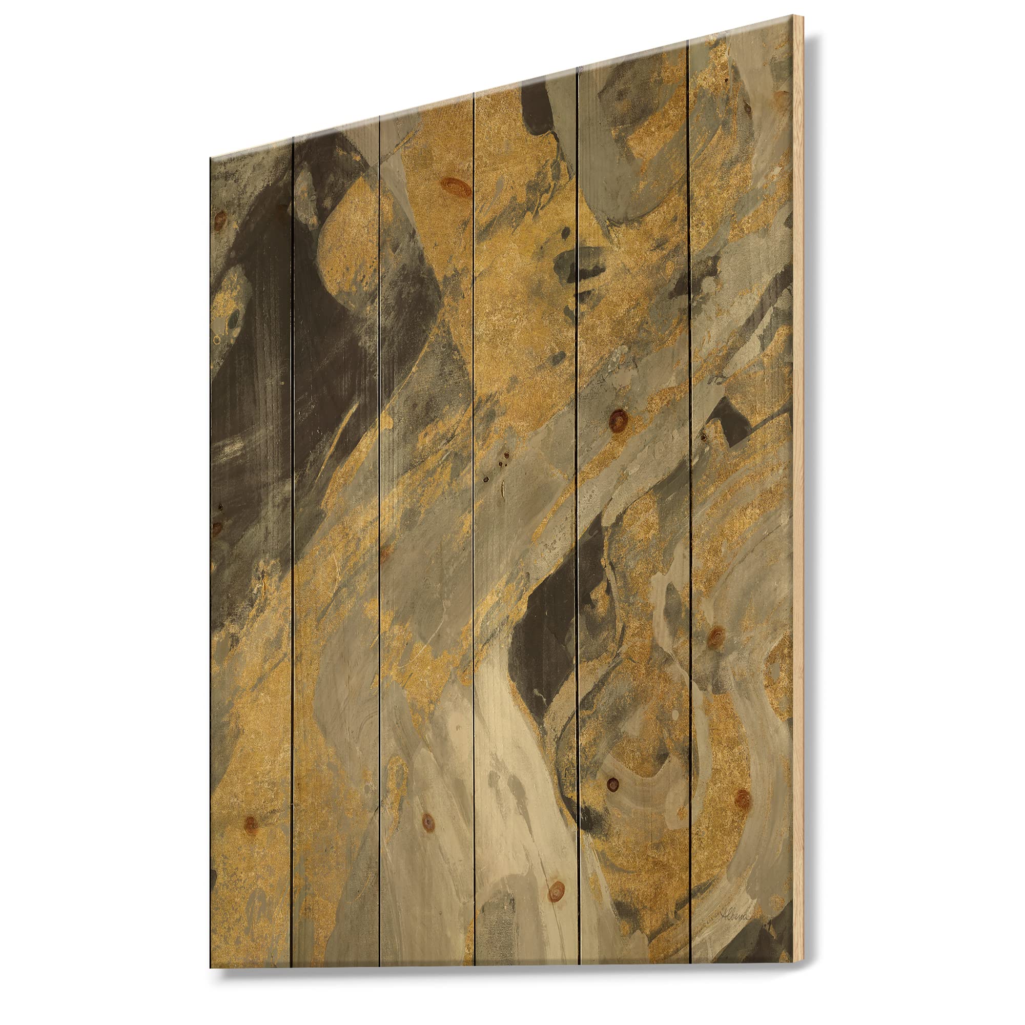 DesignQ Modern Marble Gold & Black Wood Wall Art - Large Abstract Wood Wall Panels Printed on Natural Pine - Contemporary Home Decor for Living Room, Bedroom, Office