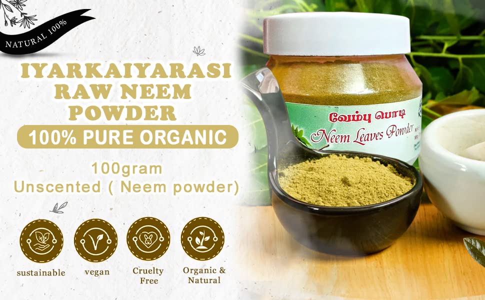 Pure Organic Raw Neem Powder 100g - All Natural Skin Care for Face & Body | Handmade Ayurvedic Treatment for Acne, Eczema & Glowing Skin | Perfect for DIY Beauty Masks & Home Spa Treatments