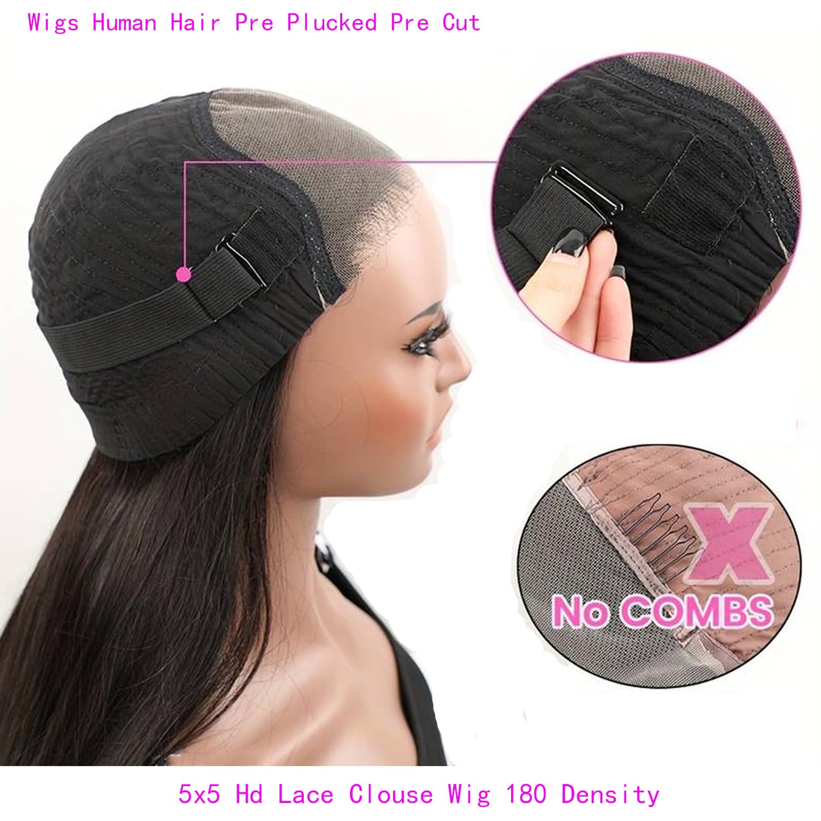 5x5 HD Lace Closure Glueless Wigs Human Hair - Pre Plucked, Pre Cut, Bone Straight with Baby Hair (28 Inch) | Perfect for Daily Wear, Special Occasions & Protective Styling