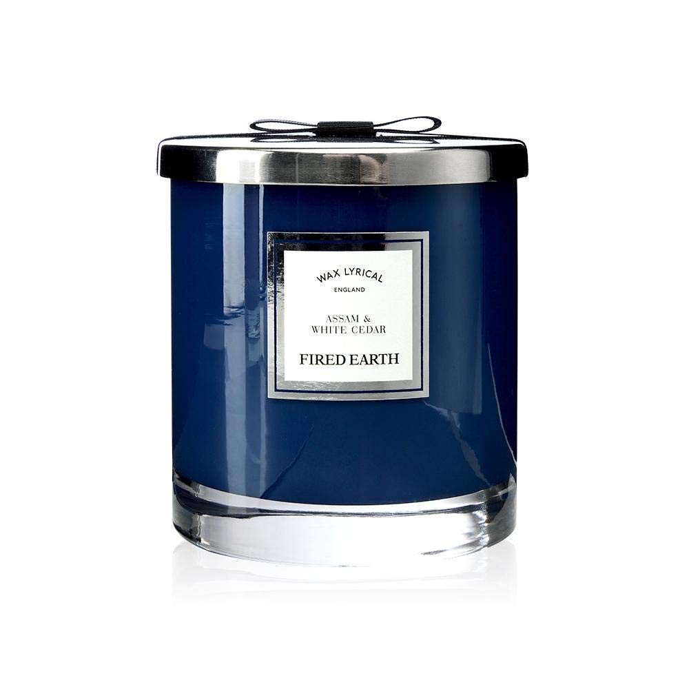 Premium Assam & White Cedar Scented Glass Candle - Large Twin Wick (75-Hour Burn Time) | Fired Earth Collection by Wax Lyrical | Handmade in England | Perfect for Home Decor, Relaxation & Aromatherapy