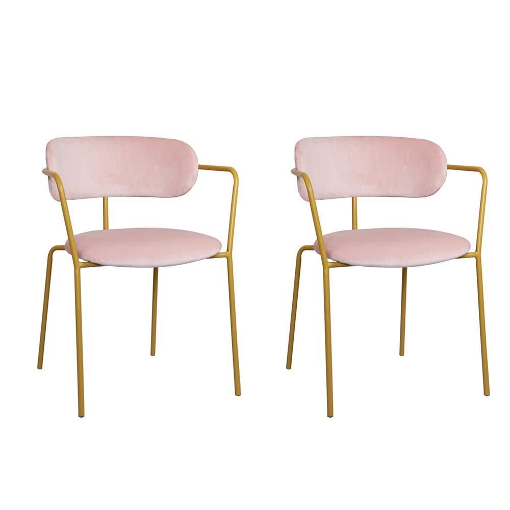 GIA Contemporary Dining Chairs Set of 2 - Velvet Pink Upholstered Seats with Brass Finish Metal Legs - Modern Kitchen & Dining Room Furniture for Home Decor