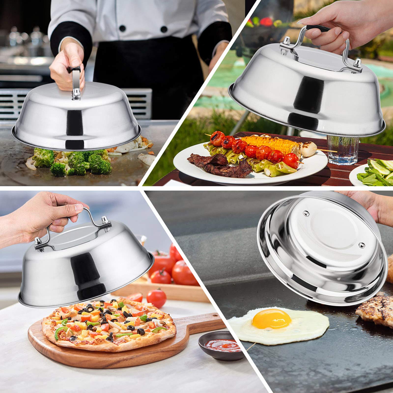 9 Inch Stainless Steel Cheese Melting Dome - Set of 2 Professional Basting Covers for Griddle & BBQ | Heavy Duty, Dishwasher Safe | Perfect for Burgers, Nachos & Outdoor Cooking