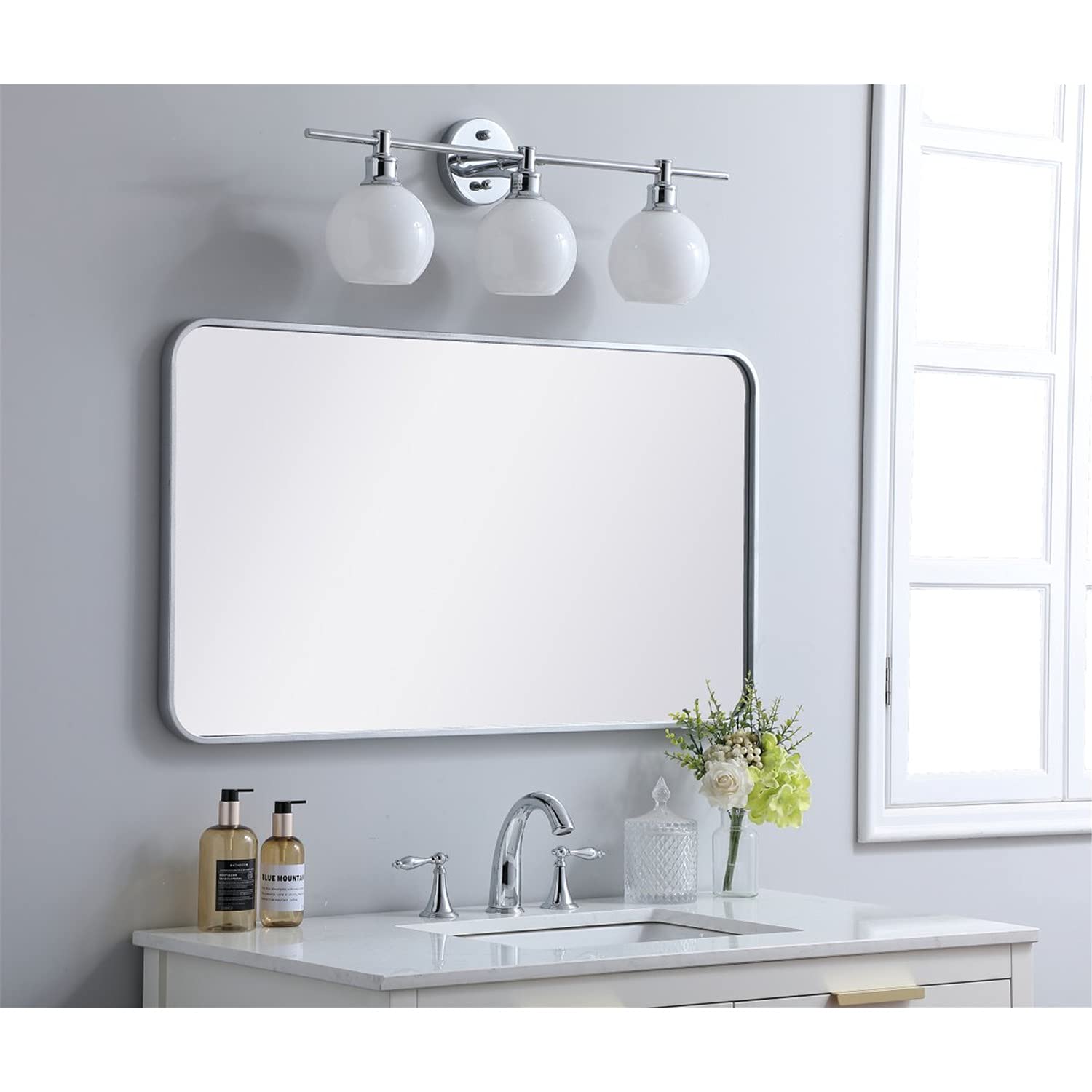 Silver Rectangular Mirror 22x40 - Elegant Decor for Living Room & Bedroom