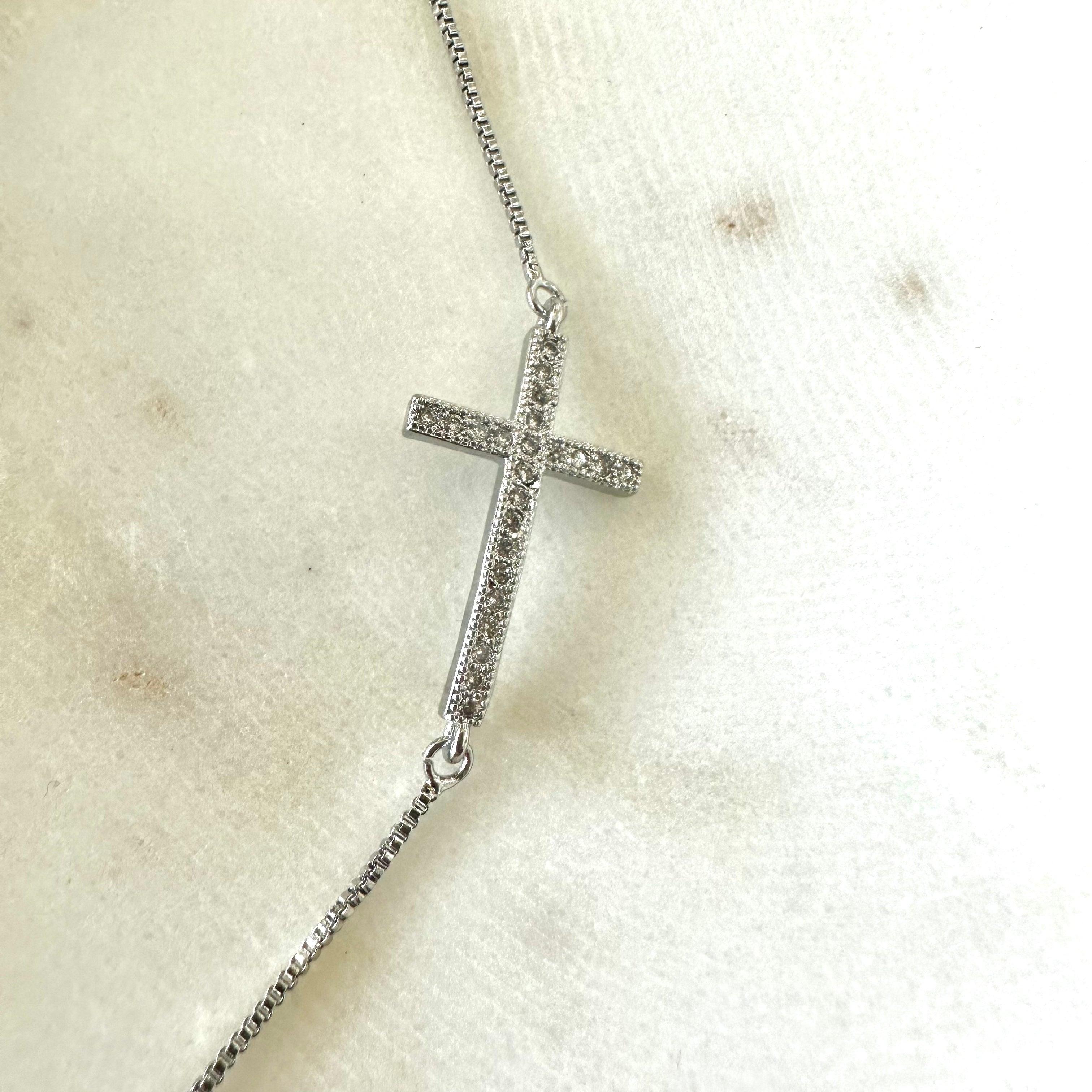 Faith Silver Cross Bracelet for Women - Religious Jewelry Gift for Baptism, Confirmation & Everyday Wear - Sterling Silver Christian Cross Pendant Bracelet