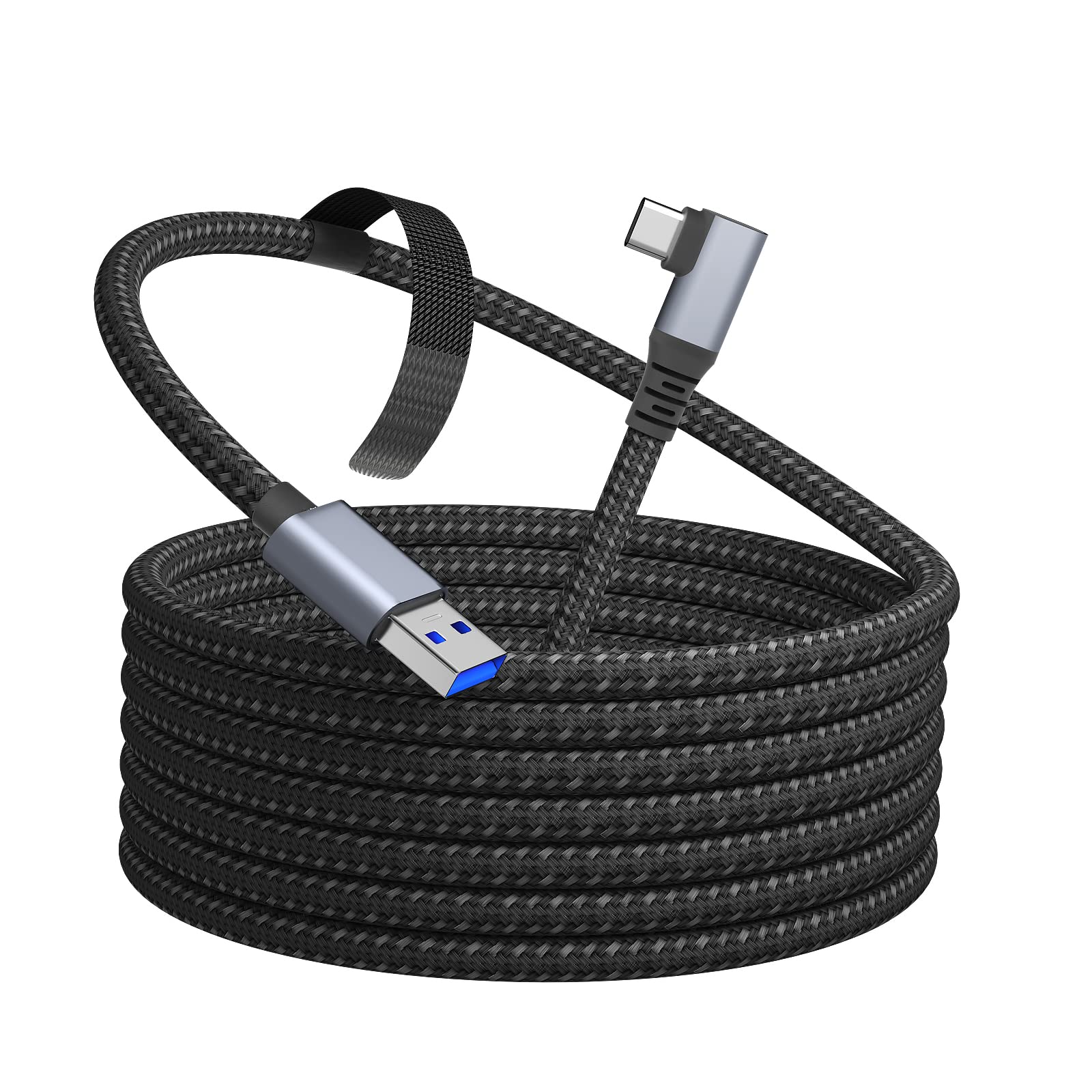 90 Degree Right Angle USB C Cable 3M - Braided USB 3.0 to USB C Fast Charging & Data Sync Cable (5Gbps) - Compatible with Meta Quest 2, Pico 4, Samsung Galaxy S8/S9/S10, HTC 10, Sony Xperia XZ, LG Phones - Perfect for VR Gaming, PC Accessories & Steam VR Setup