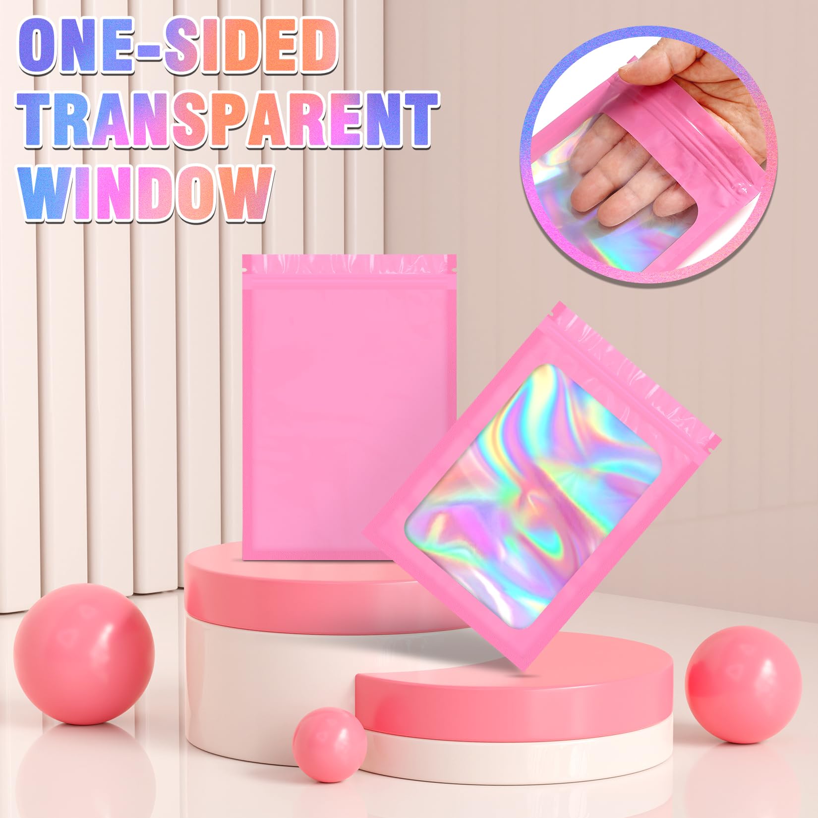 100 PCS Mylar Bags with Clear Window - 3x5 Inch Smell Proof Resealable Packaging Bags for Candy, Samples & Small Business | Ideal for Food Storage, Organizing Snacks & Retail Packaging