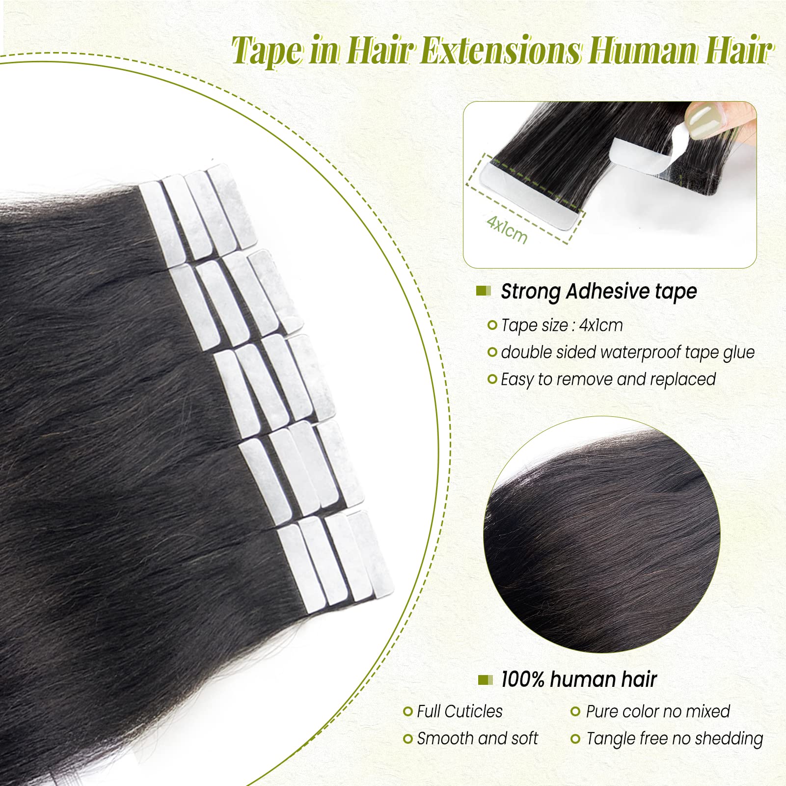 Premium 18-Inch Yaki Straight Tape-In Human Hair Extensions - 20PCS Double Sided Invisible Seamless Weft (50G) for Black Women - Natural Black Real Human Hair for Daily Styling & Special Occasions
