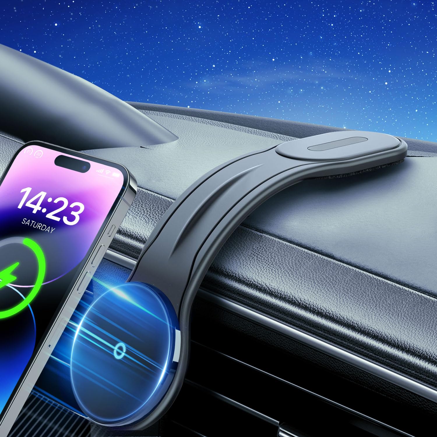 15W MagSafe Car Mount Charger - 360° Adjustable Aluminum Alloy Arm, Magnetic Wireless Phone Holder for iPhone 16/15/14/13/12 Pro/Plus/Max with Magsafe Case | Secure Dashboard Mount for Hands-Free Charging While Driving