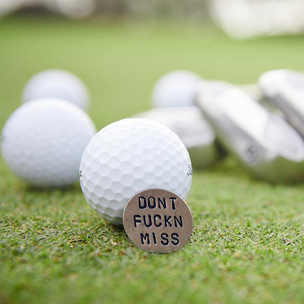 Funny Golf Ball Marker Set - Humorous Novelty Golf Ball Markers with Witty Sayings - 'DON'T F**KIN MISS' Golf Ball Marker - Hat Clip Accessory - Unique Golf Gag Gifts for Men & Women Golfers - Perfect for Golf Tournaments, Birthday Gifts & Golf Course Fun