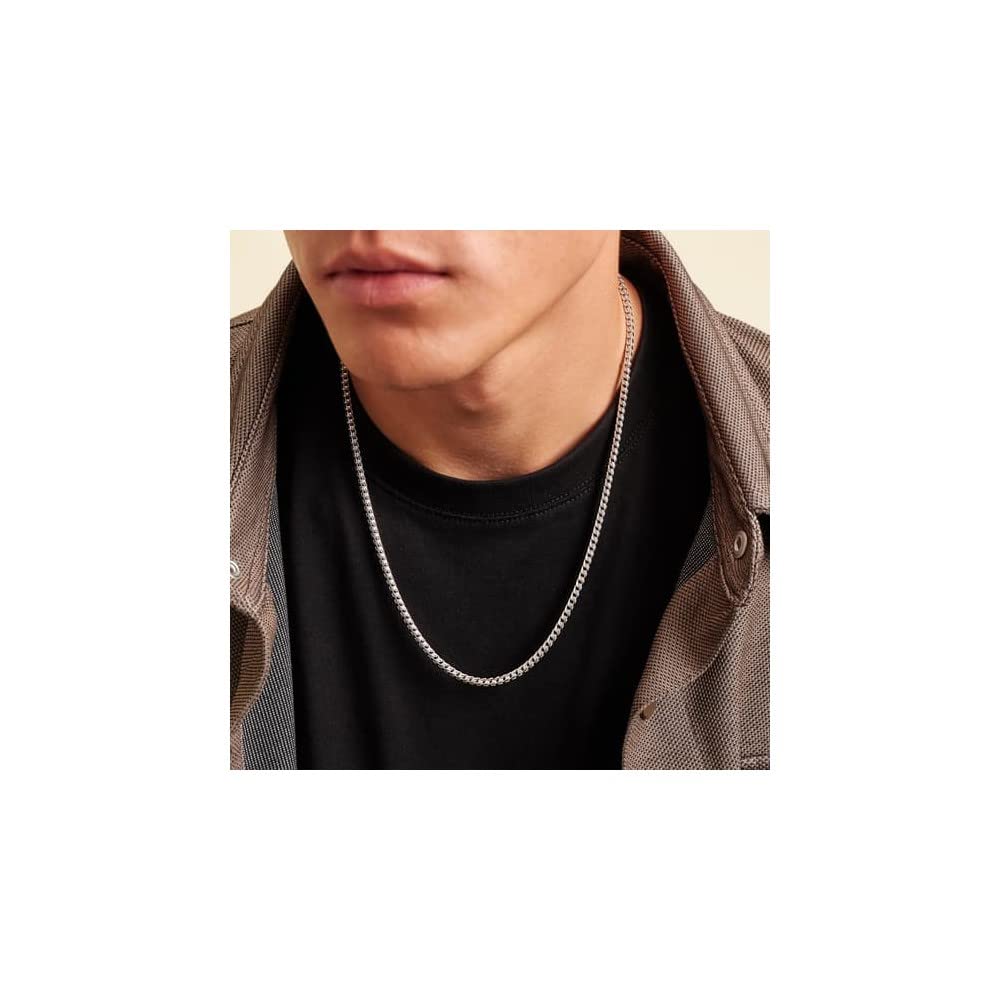 ARGENTO REALE Sterling Silver 2.5MM-5MM Solid Franco Chain Necklace | Round Box Link Chain | Rhodium Plated Jewelry | 18-30 Inch Adjustable Length | Perfect for Everyday Wear, Gifts & Special Occasions