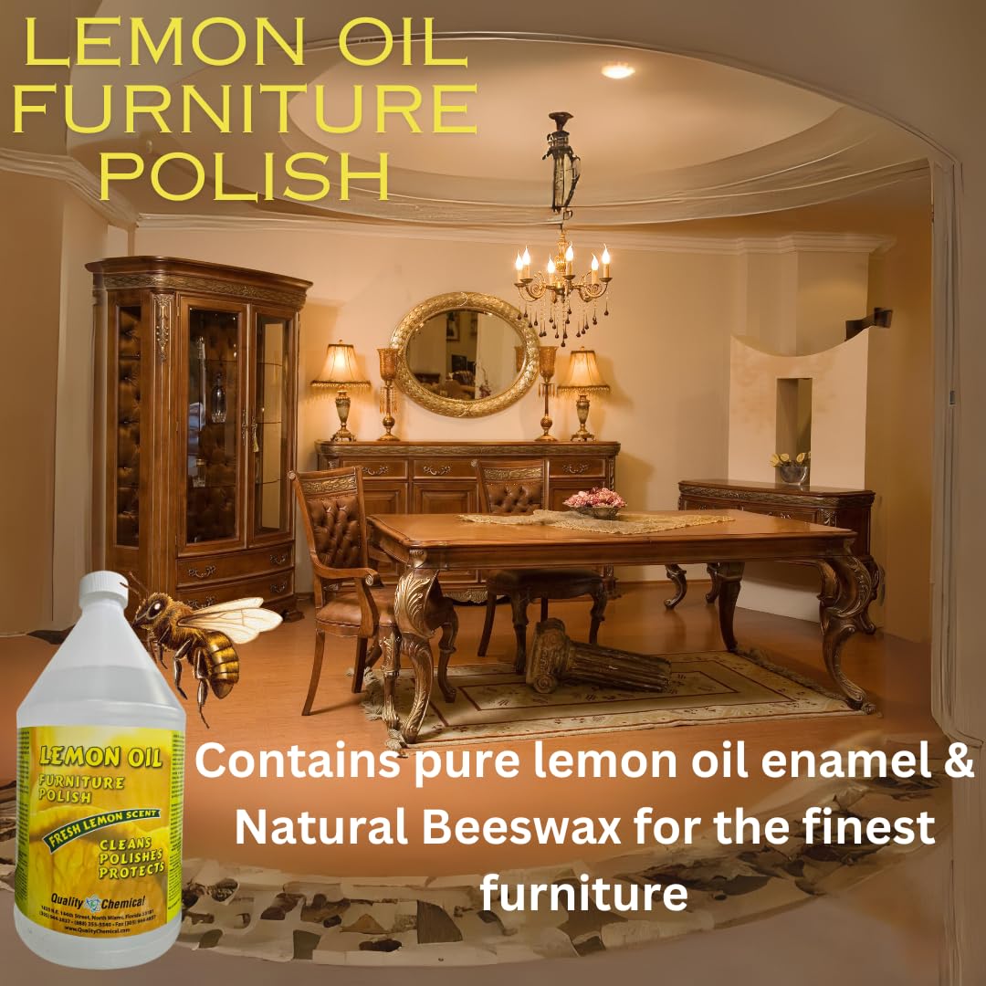 Premium Lemon Oil Furniture Polish - Natural Wood Cleaner & Conditioner with UV Protection for Tables, Cabinets & More - 128oz (4-Pack) - Ideal for Home, Office & Antique Furniture Care