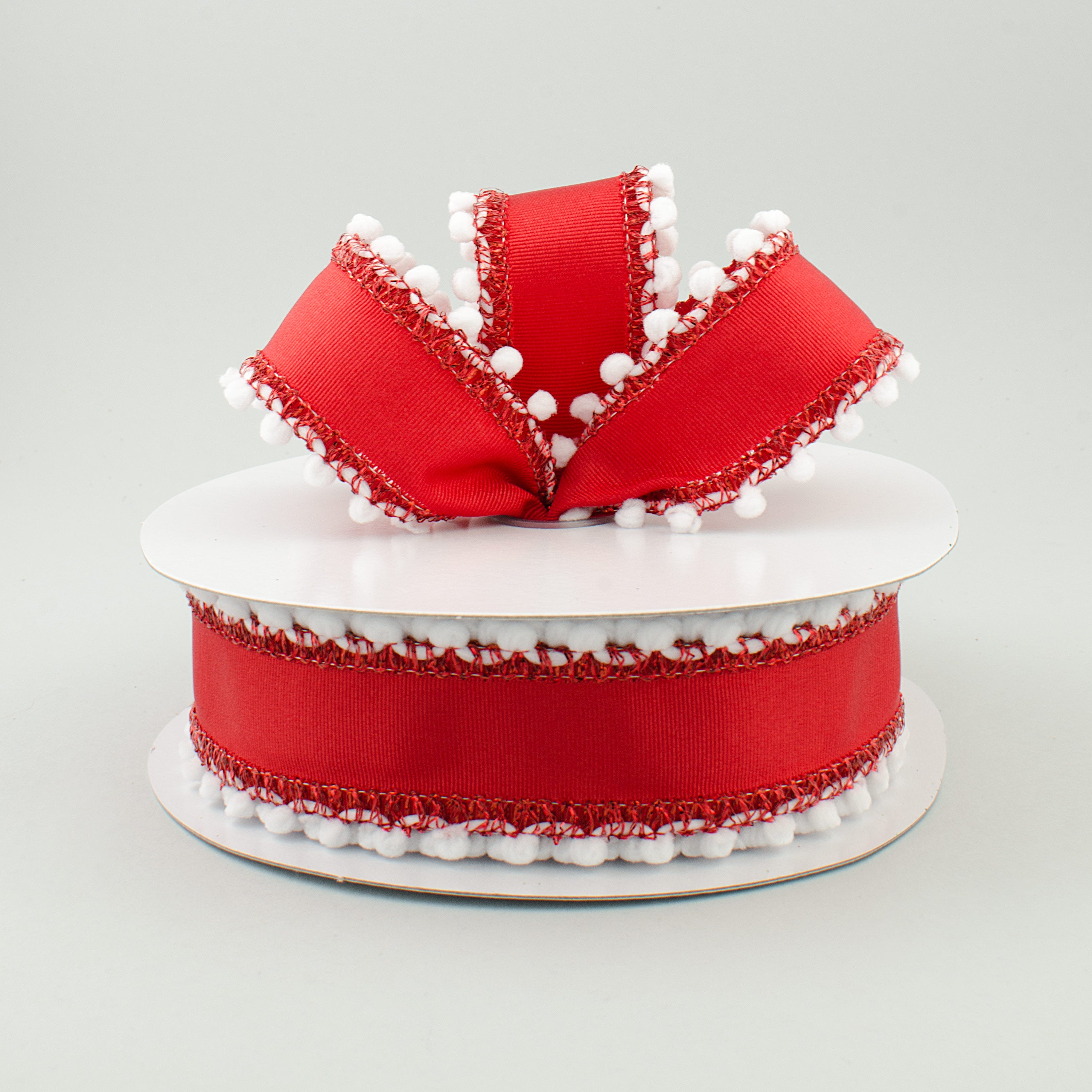 1.5 Inch Red Satin Snowball Edge Ribbon - 10 Yards Bulk Roll for Gift Wrapping, Christmas Decorations, Wedding Favors & DIY Crafts