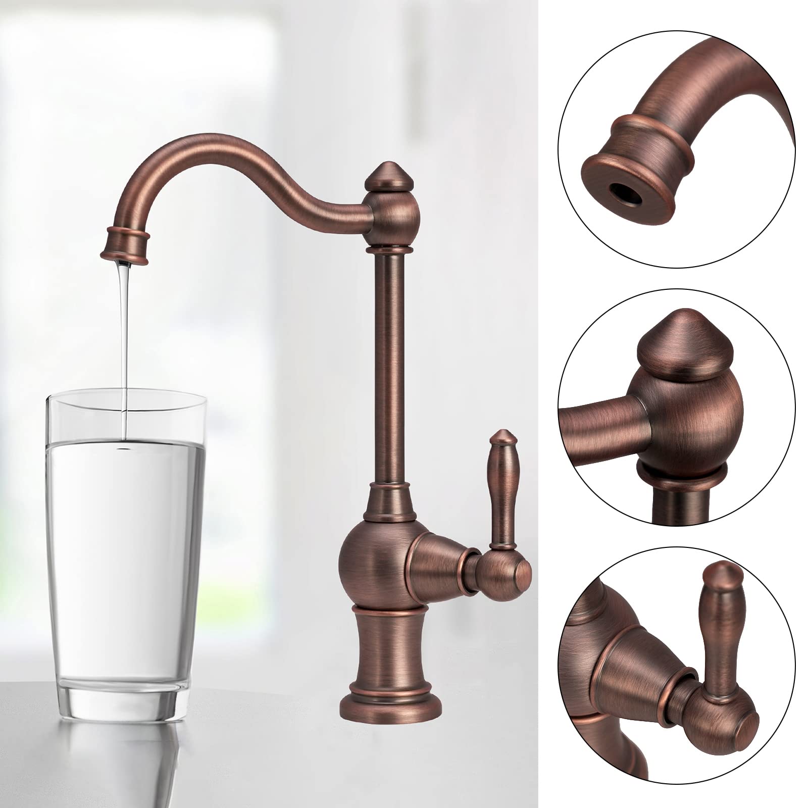 Akicon Antique Bronze Brass Kitchen Faucet for RO & Filtration Systems - Cold Water Only, Non-Air Gap Design - Perfect for Modern & Farmhouse Style Kitchens