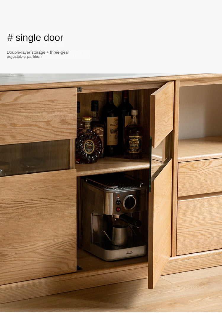 Oak Solid Wood Nordic Sideboard with Slate Top - Modern Buffet Cabinet for Dining Room, Living Room & Entryway Storage