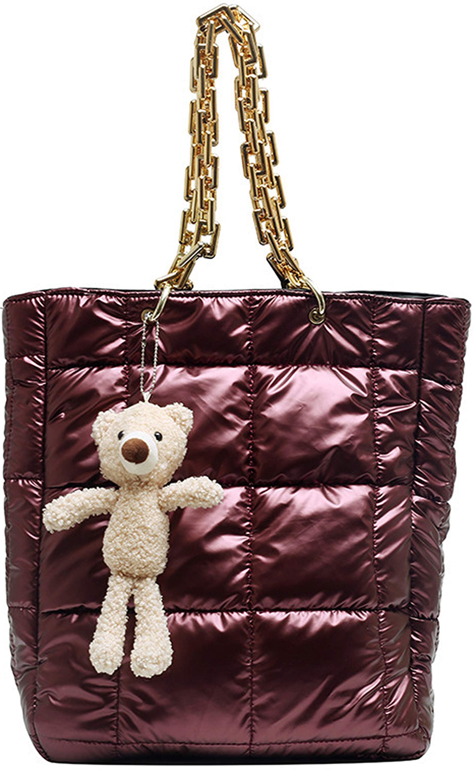 QZUnique Women's Large Capacity Shoulder Bag - Cute Bread Bear Design Tote Handbag for Work, Travel, and Daily Use