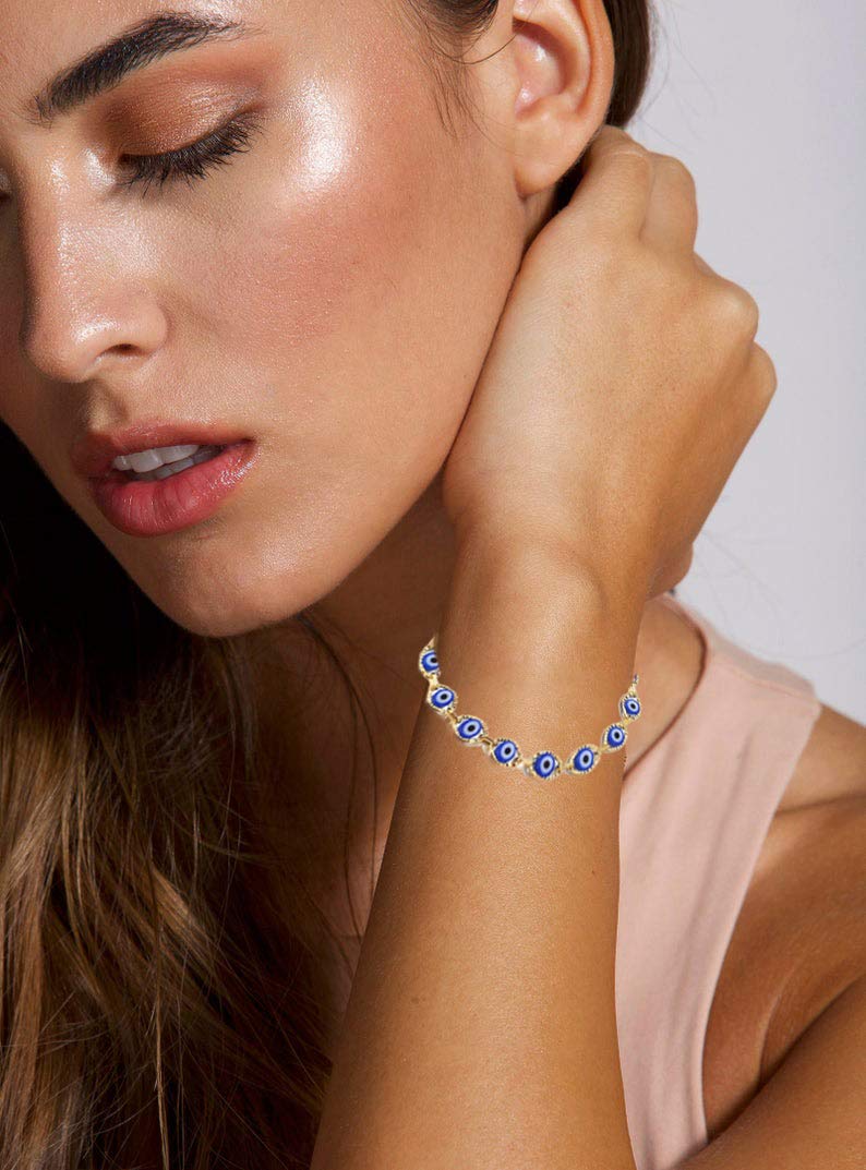 Blue Mini Evil Eye Ankle Bracelet for Women - Gold Overlay Navy Anklet Summer Jewelry for Teen Girls - Perfect for Beach, Vacation & Boho Fashion Accessories