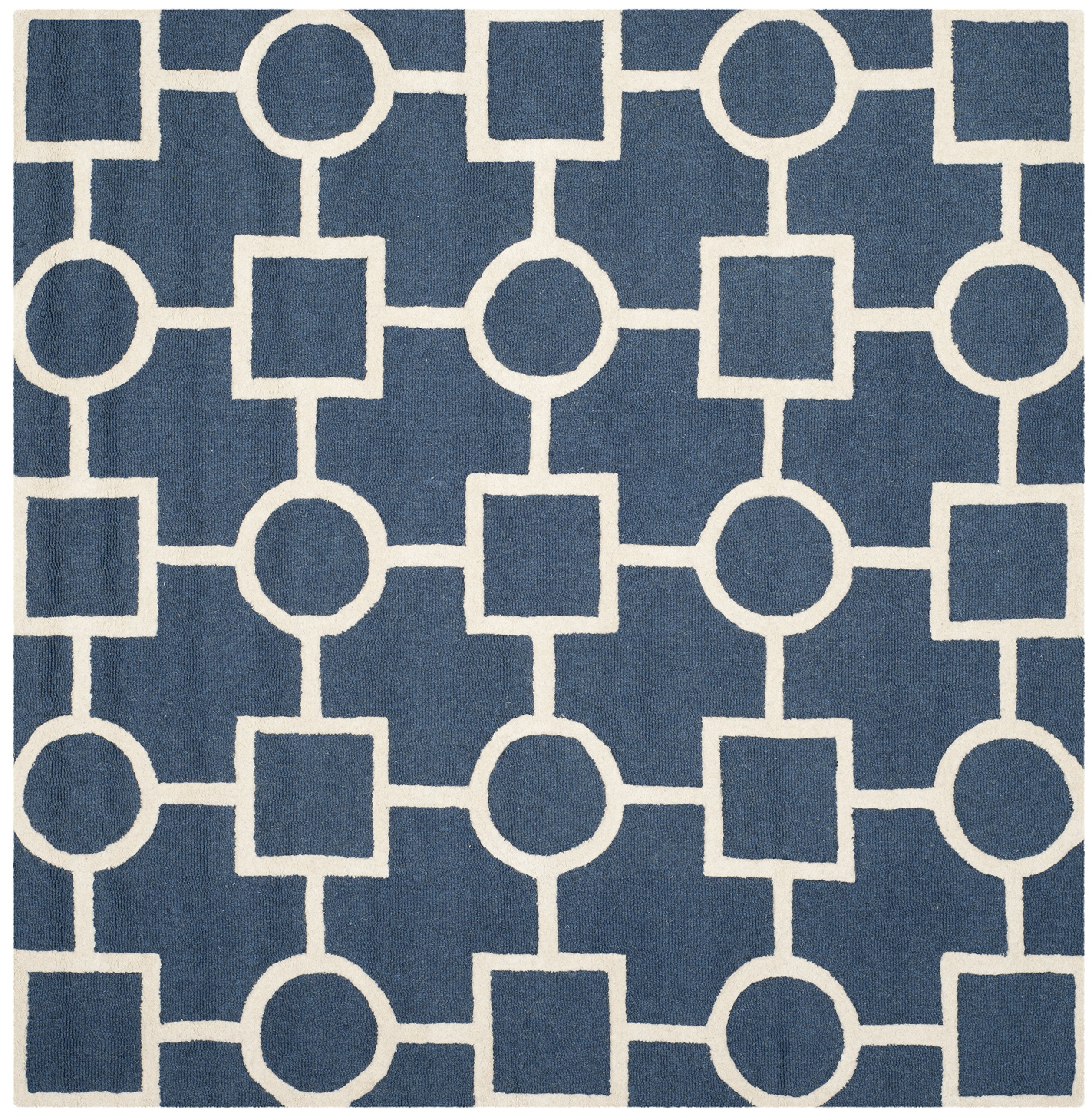 SAFAVIEH Cambridge Collection 6'x6' Square Navy Blue & Ivory Moroccan Wool Area Rug - Handmade Premium Quality - Perfect for Living Room, Bedroom or Office Decor
