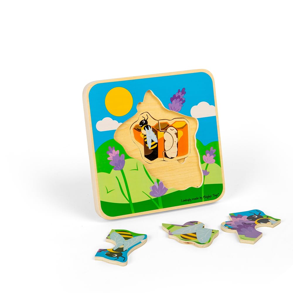 Bigjigs Toys Bee Lifecycle Puzzle - Educational Wooden Jigsaw Puzzle for Toddlers Ages 2-4 | 4-Piece Chunky Kids Puzzle | STEM Learning Toy for Preschoolers | Perfect for Classroom, Homeschool & Montessori Activities