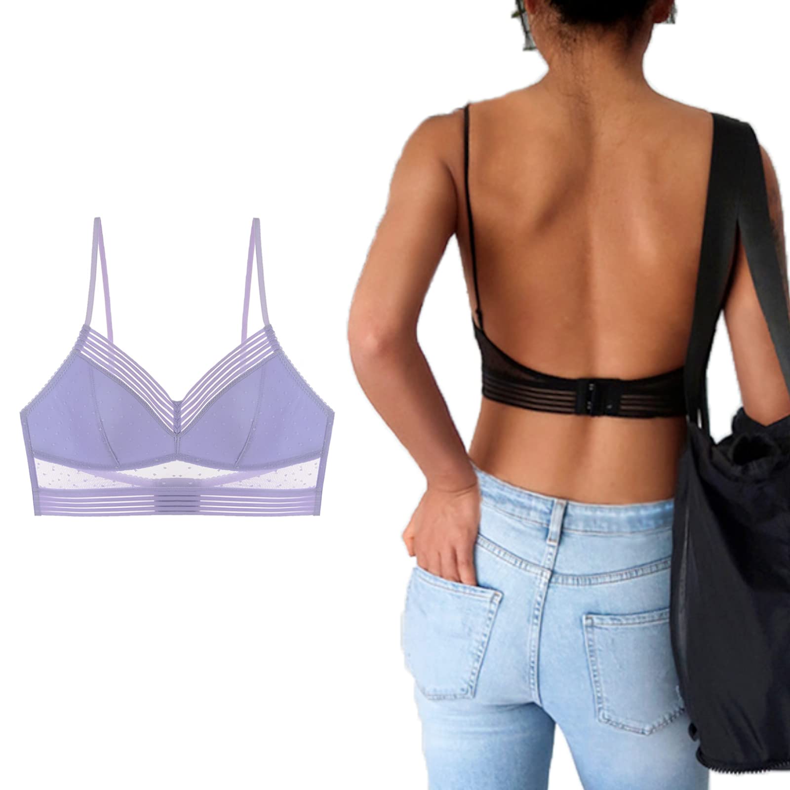 Starry Wireless Lace Bra - Low Back Push Up Bra with U-Back Design for Women | Comfortable Lift Support for Everyday Wear, Date Nights & Special Occasions